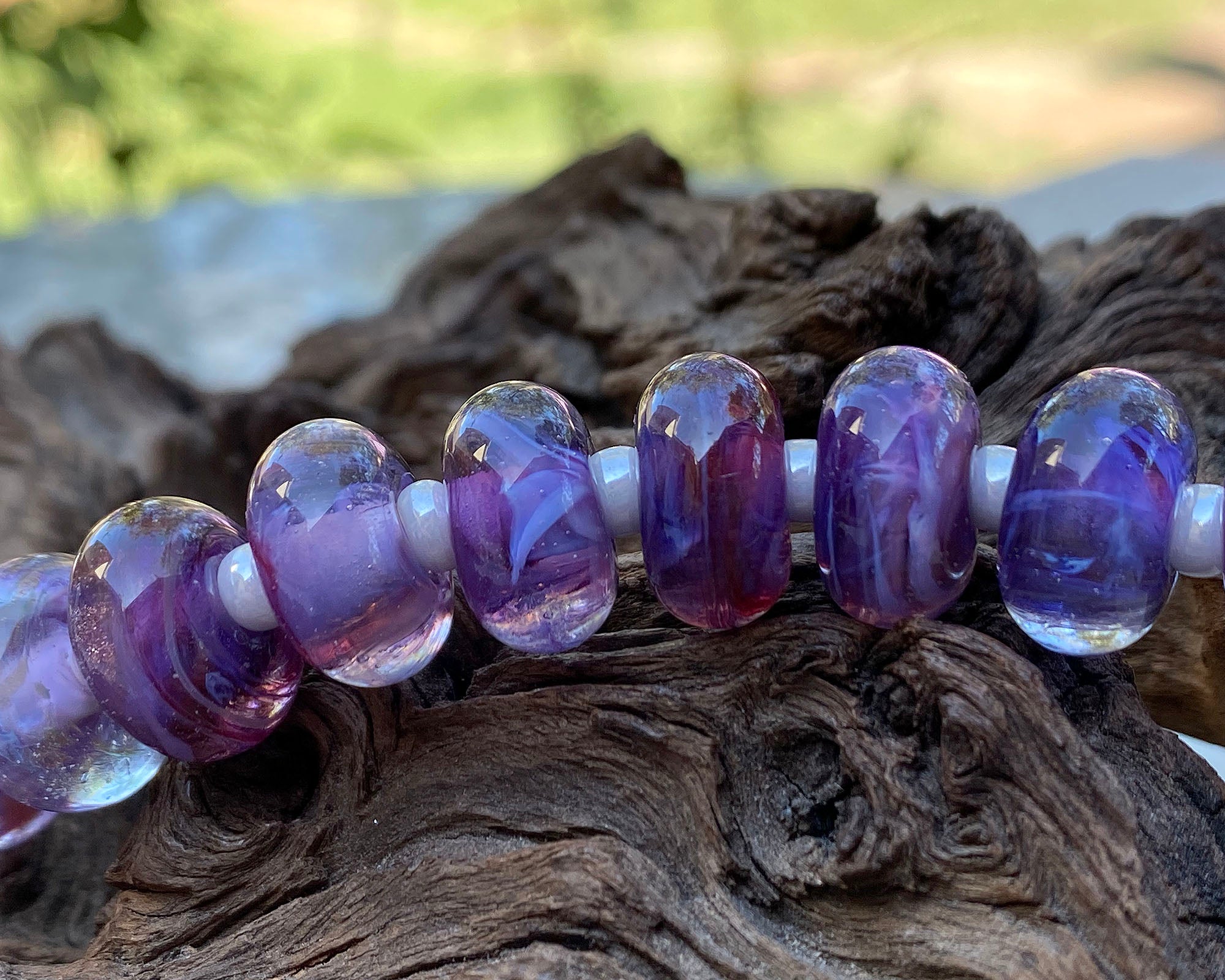 19 Purple & Blue Swirls Lampwork Glass Beads Set - Handmade SRA Beads for Jewelry Making, DIY Crafts & Home Decor - Perfect for Necklaces, Bracelets & Scrapbooking