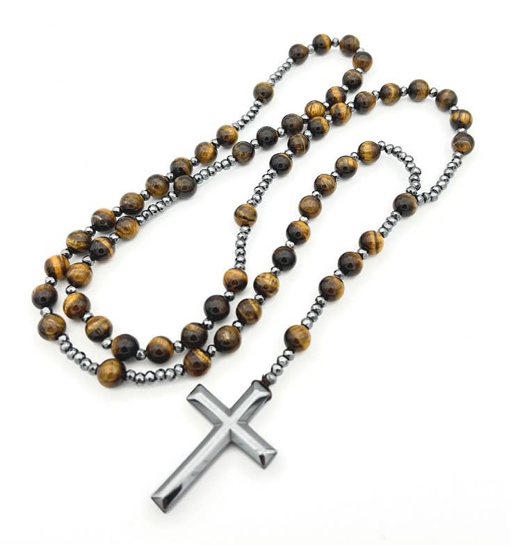 8mm Tiger's Eye Rosary Prayer Beads - Handmade Spiritual Jewelry for Meditation, Stress Relief & Catholic Devotion