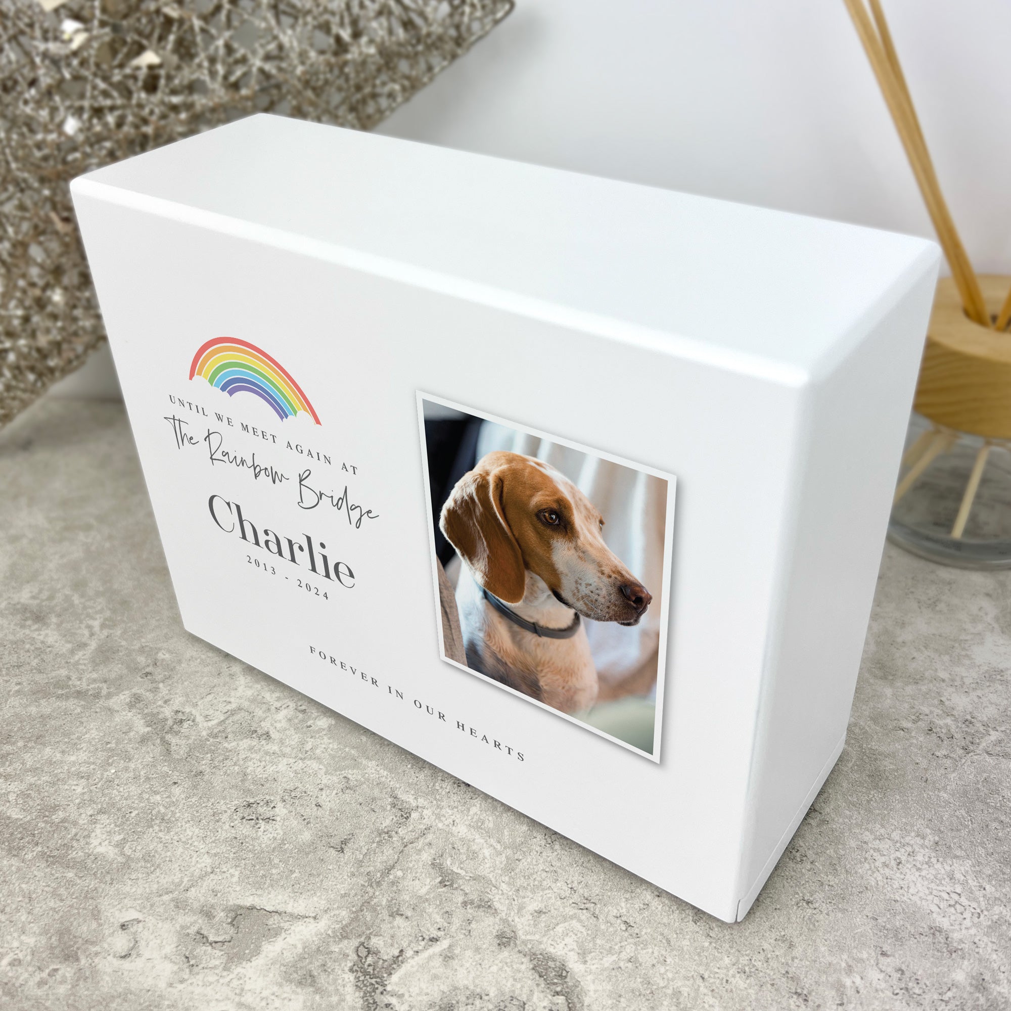 Personalized Rainbow Bridge Pet Memorial Urn for Ashes - 1.09 Litre Capacity | Engraved Photo Keepsake for Beloved Dogs, Cats & Pets | Perfect for Home Memorials, Pet Funerals & Healing After Loss