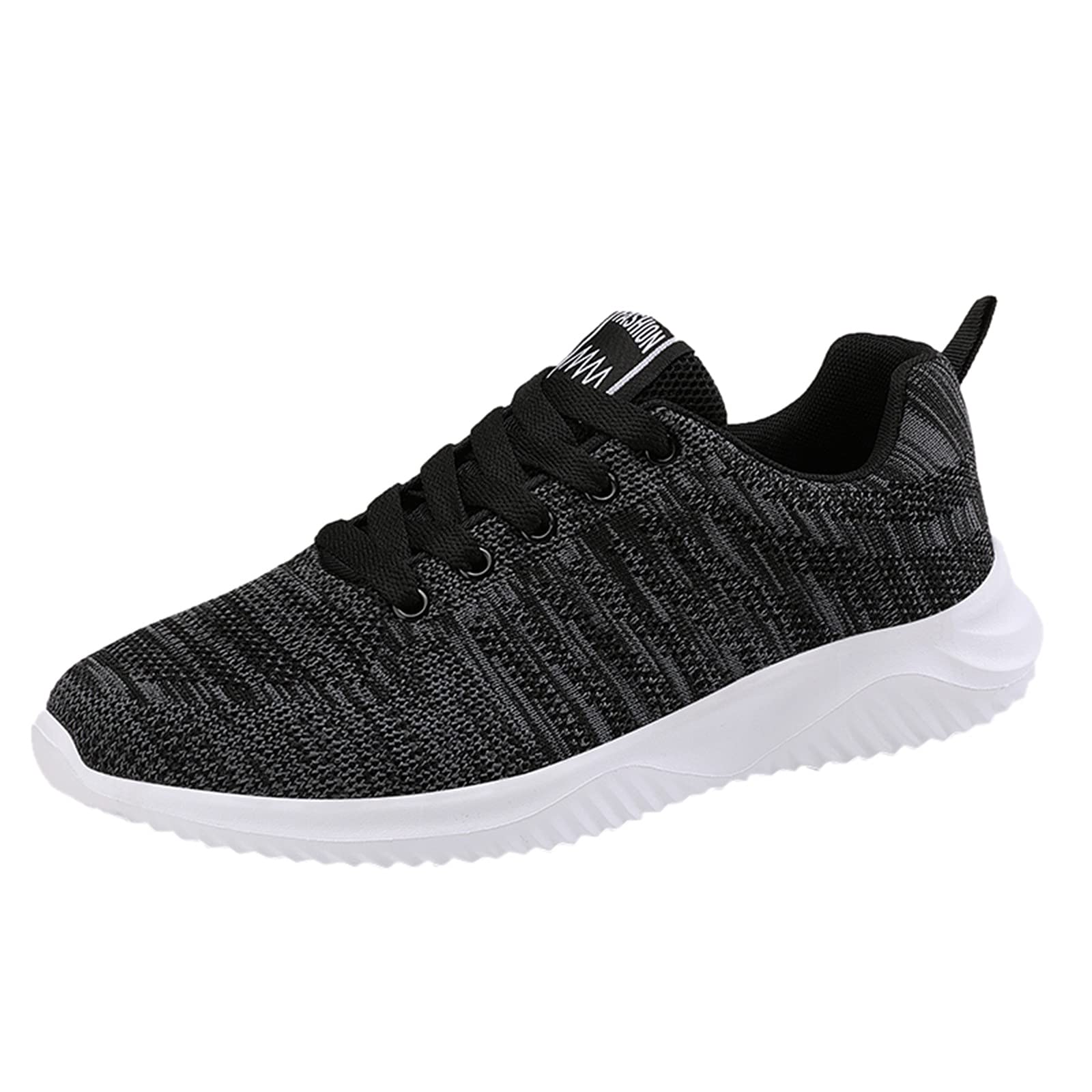 MLAGJSS Men's White Sneakers - Breathable Black Non-Slip Lace-Up Shoes for Running, Walking & Gym Workouts
