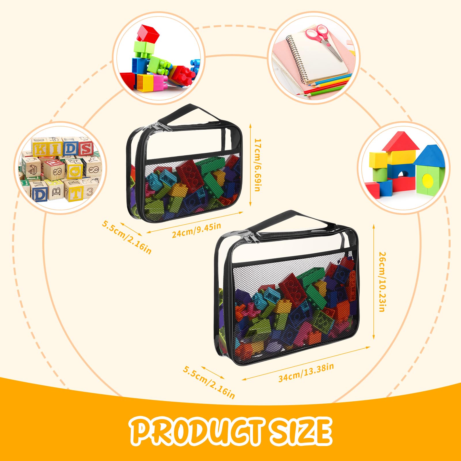 8 Pack Reusable Clear PVC Toy Storage Bags with Zipper - Waterproof Travel Organizer for Building Blocks, LEGO Bricks, Puzzles & Books | Portable Handle for Easy Carrying | Perfect for Kids Room, Playroom & Travel Organization