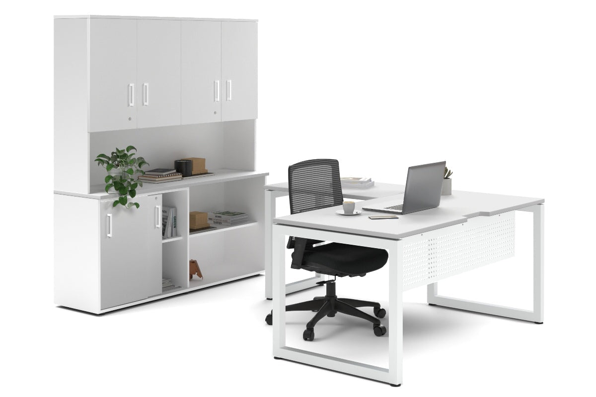 Premium L-Shaped Executive Desk with Quadro Loop Legs - White Finish [1800L x 1800W with Cable Management Scallop] - Perfect for Home Office & Corporate Workspaces