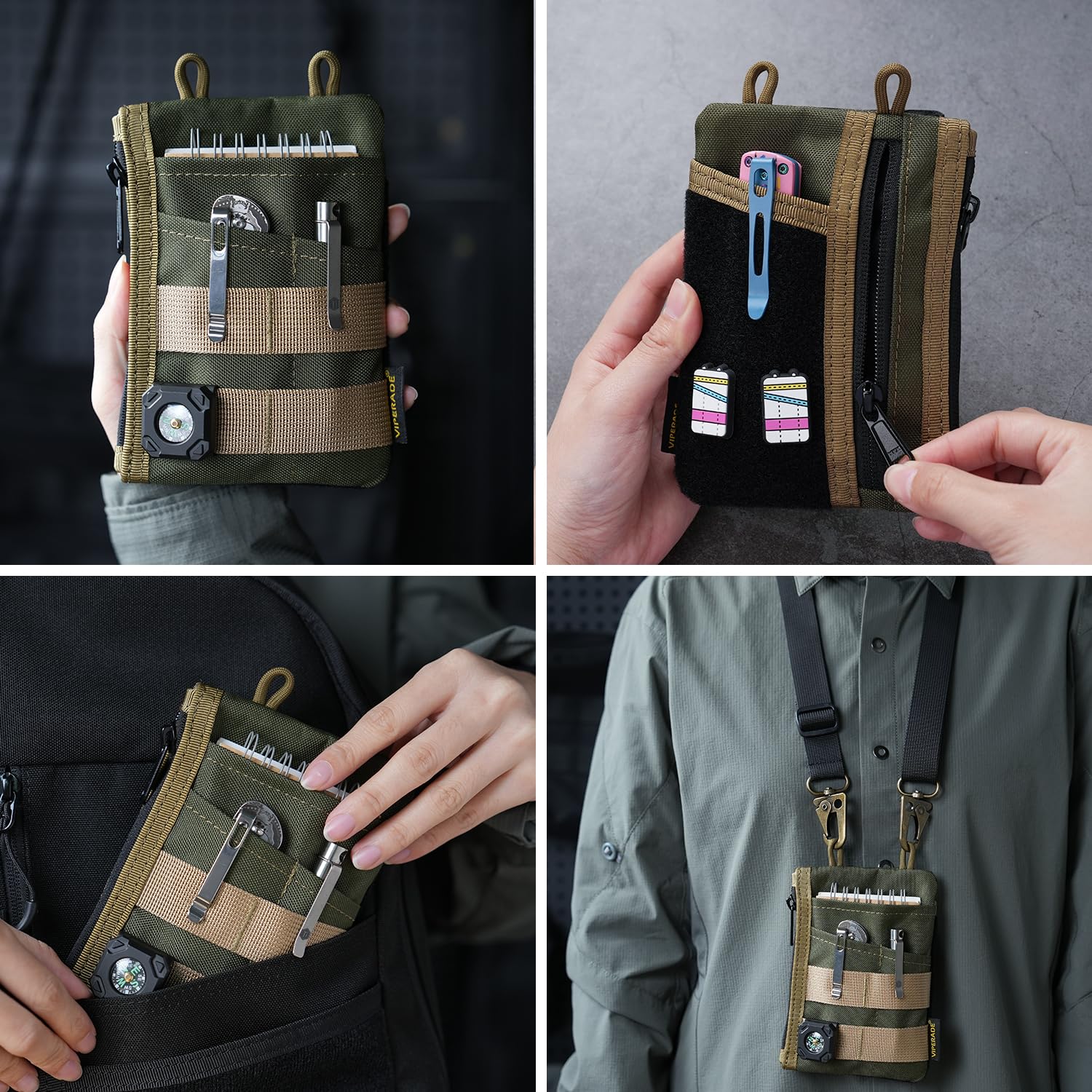 VIPERADE VE18 EDC Pouch - 3-Slot Tactical Pocket Organizer for Men with 2 Zipper Pockets & Velcro Closure - Perfect for Multitool, Knives, Flashlights & Everyday Carry Gear | Camping, Hiking & Outdoor Adventures