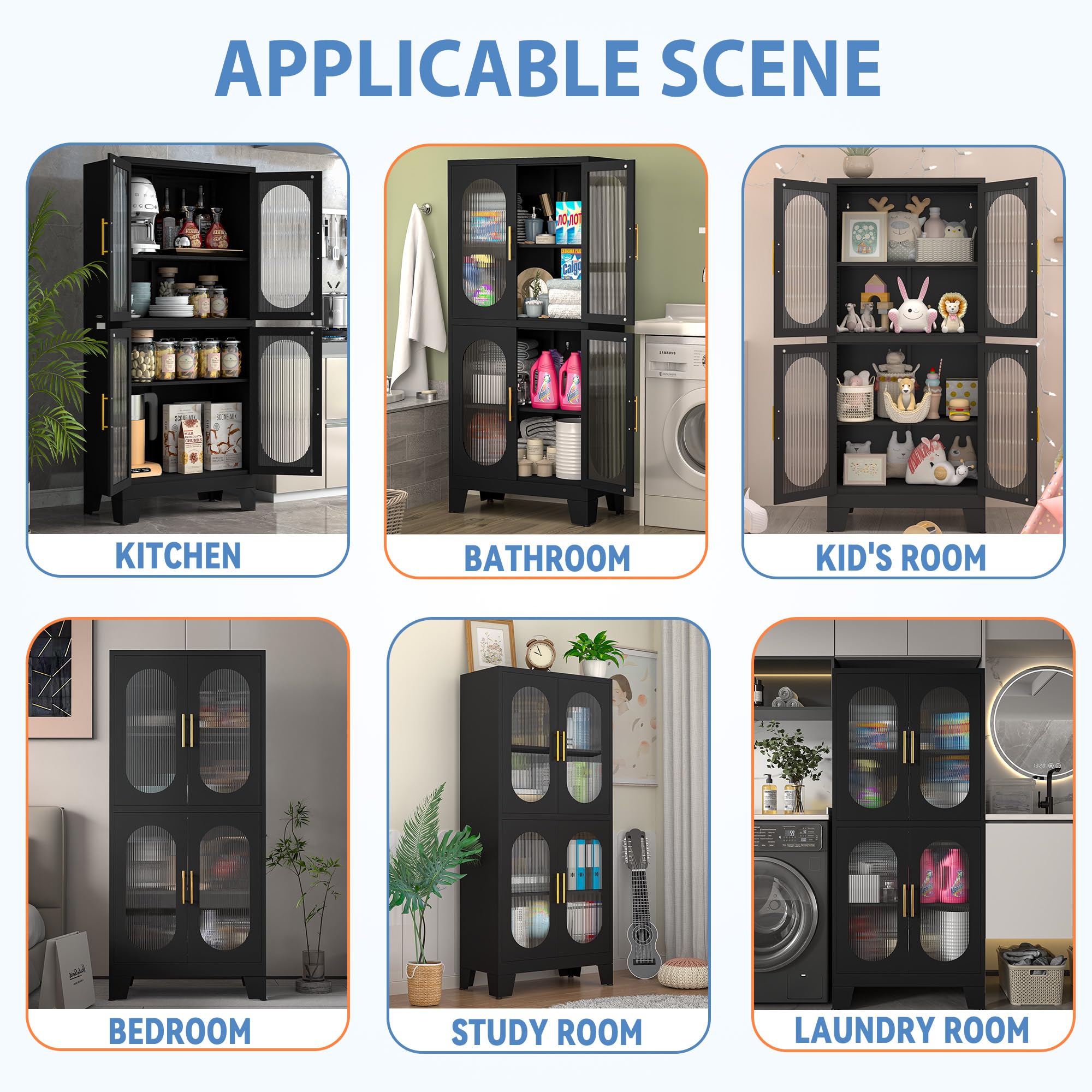 Black Kitchen Pantry Cabinet with Acrylic Glass Doors & Adjustable Shelves - Versatile Storage Organizer for Kitchen, Dining Room, Home Office, Bedroom - Perfect for Small Space Organization & Home Decor