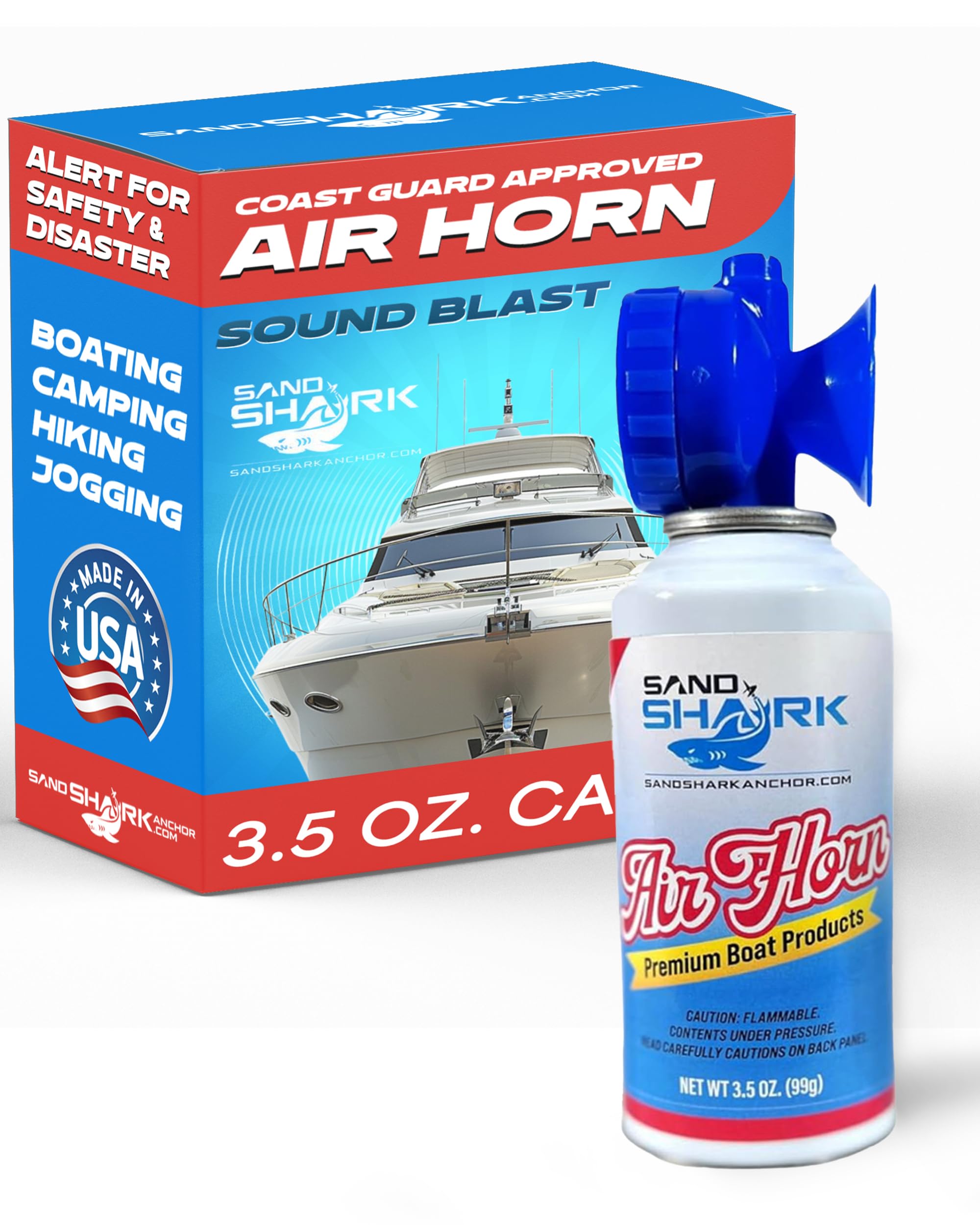 SandShark Premium Handheld Air Horn Canister - Ultra Loud 120dB Safety Airhorn (3.5 oz) | US Coast Guard Approved Marine Boat Horn | Emergency Signaling Device for Boating, Camping, Hiking & Wildlife Protection | Bear Deterrent & Dog Training Horn