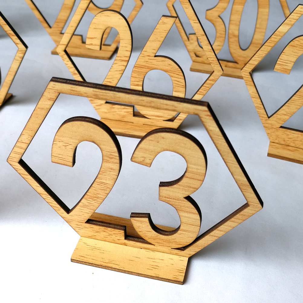 Amosfun 20pcs Wooden Wedding Table Numbers - Elegant Rustic Table Number Decor for Wedding Reception, Bridal Shower, Anniversary Party - Perfect for Centerpieces and Table Setting Decorations