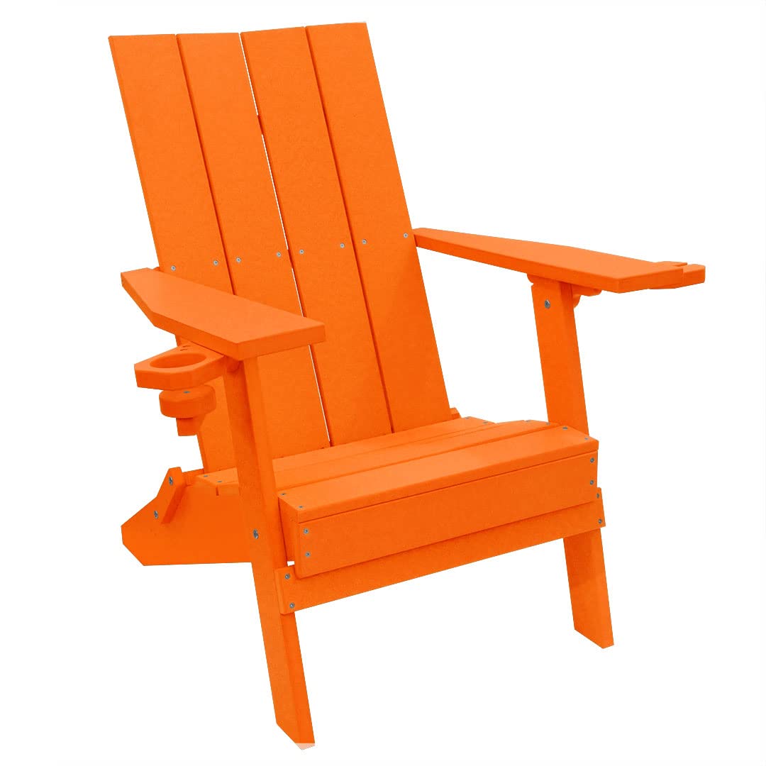 Bright Orange Creek Side Adirondack Chair - Durable Outdoor Patio Furniture for Backyard, Garden & Poolside Relaxation