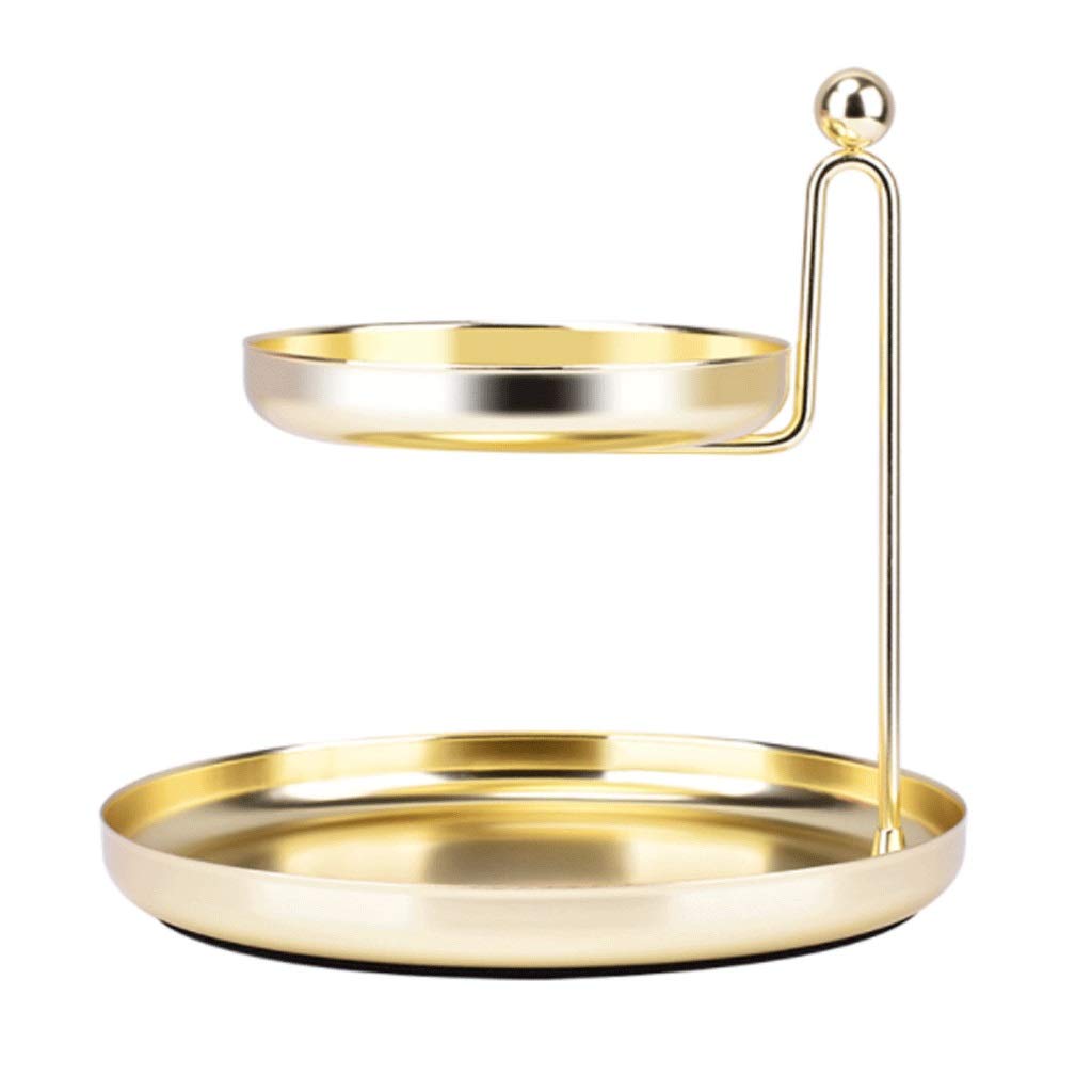 Nordic Double Layer Gold Vanity Tray - Bathtub Tray with Cosmetic Storage, Jewelry Organizer & Fruit Plate - Elegant Bathroom Display Stand for Earrings, Rings & Toiletries (Gold) - Perfect for Spa Days, Relaxing Baths & Bedroom Decor