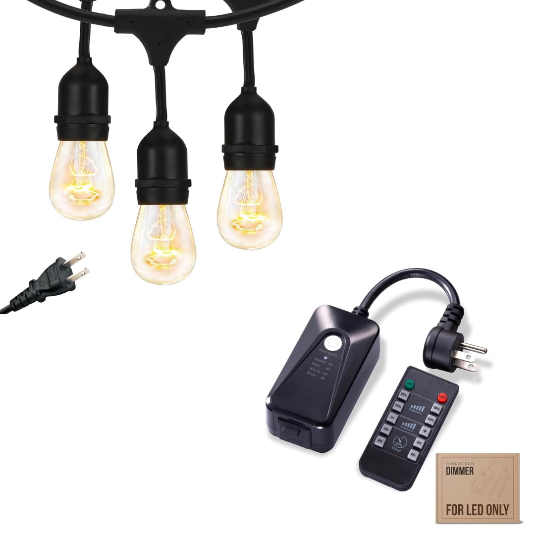 Brightech Ambience Pro Outdoor Smart String Lights with Remote Control & Dimmable Plug - 150W Max Power, Commercial Grade for Patio, Garden, Backyard, and Outdoor Party Lighting