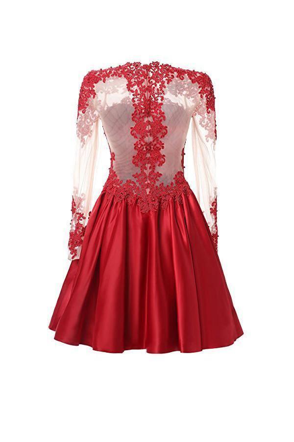 Elegant A-Line Long Sleeve Applique Homecoming Dress PG088 | Formal Prom, Winter Ball, and Special Occasion Wear