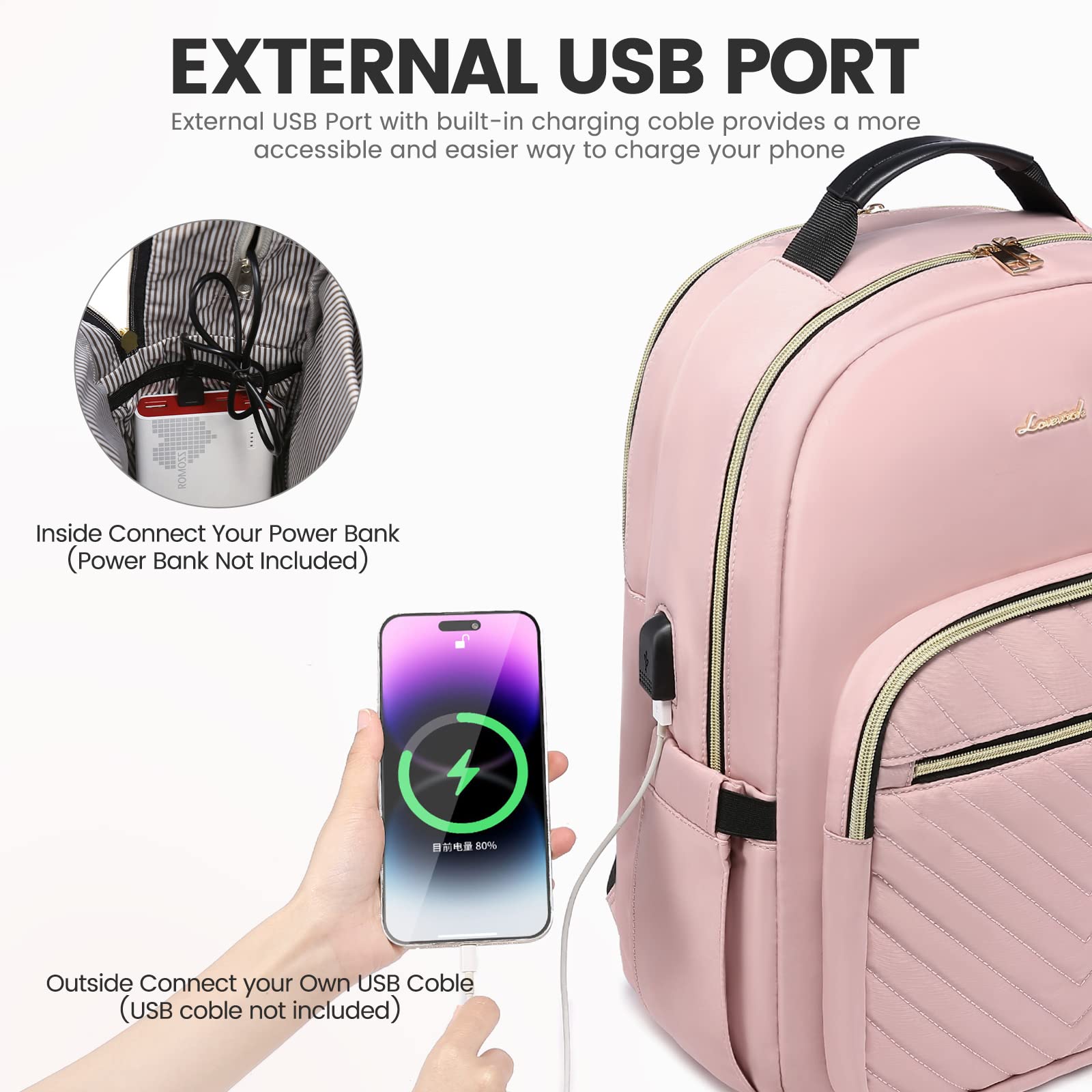 LOVEVOOK 17.3 Inch Laptop Backpack for Women - Stylish Waterproof Travel Backpack with USB Port, Professional Work Bag for Business, College, Teacher, and Everyday Use, Pink