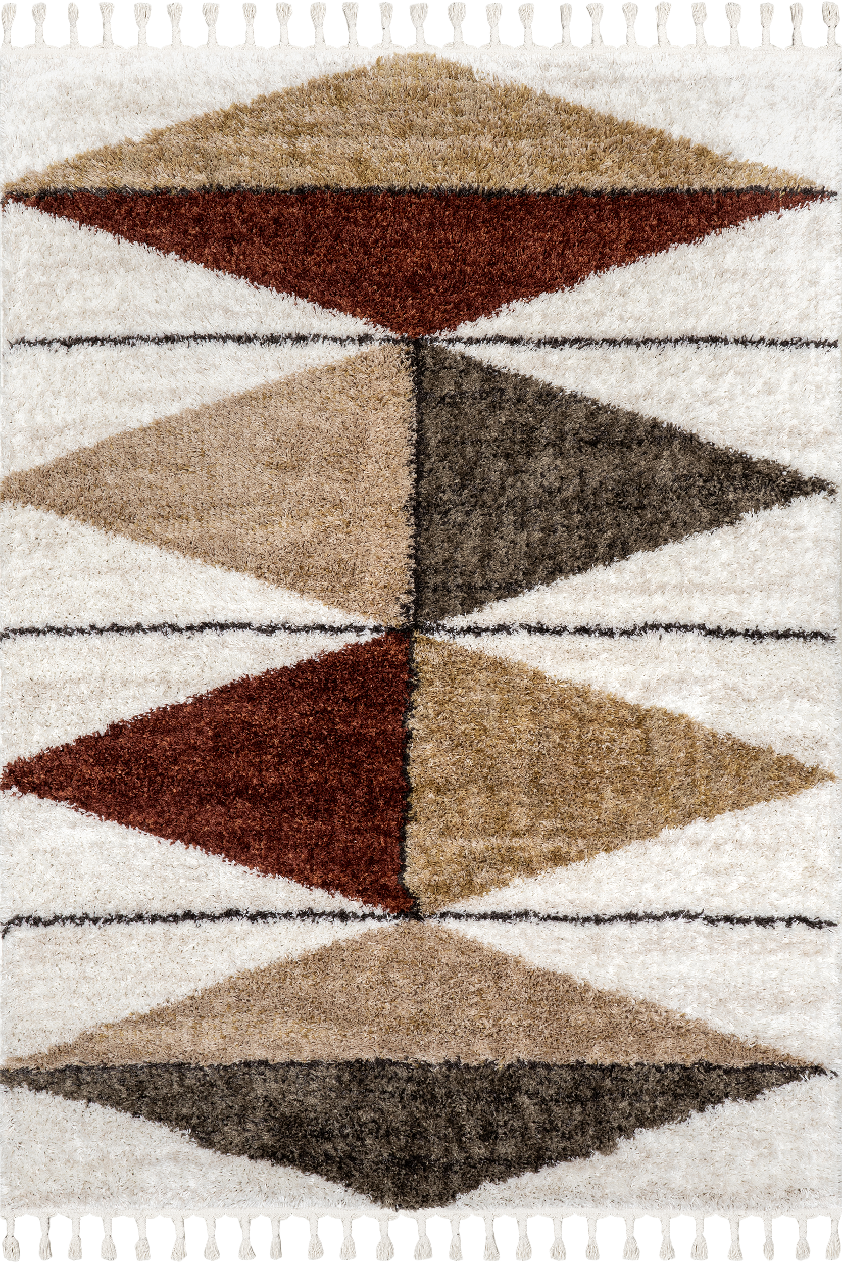 Alexia Diamond Tasseled Rug - Multicolor Bohemian Style Area Rug for Living Room, Bedroom & Home Decor