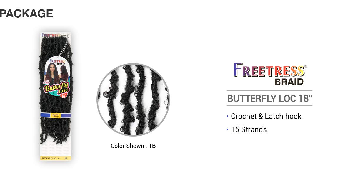 FreeTress Crochet Braids Butterfly Locs 18 Inch Synthetic Hair Extensions - 5 Pack (4 Bundles) for Natural Hairstyles & Protective Styling