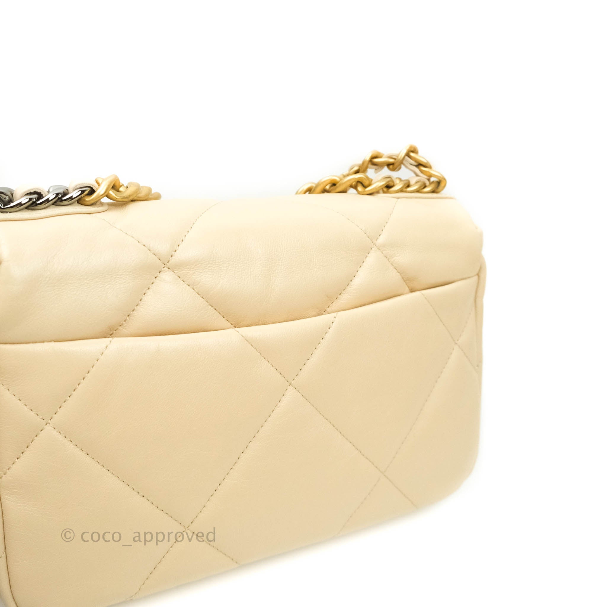 Chanel 19 Small Beige Goatskin Leather Bag with Mixed Gold & Silver Hardware - Luxury Shoulder Bag for Women, Perfect for Work, Date Night & Special Occasions