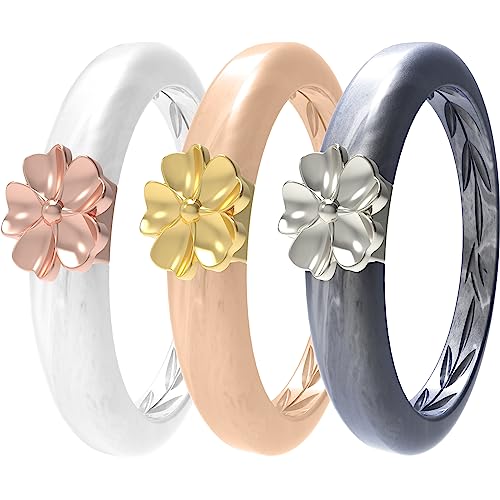 B:3 Rings - Pearl White & Metal-Light Rose Gold, Silver & Metal-Silver, Marble Gold& Metal-Gold