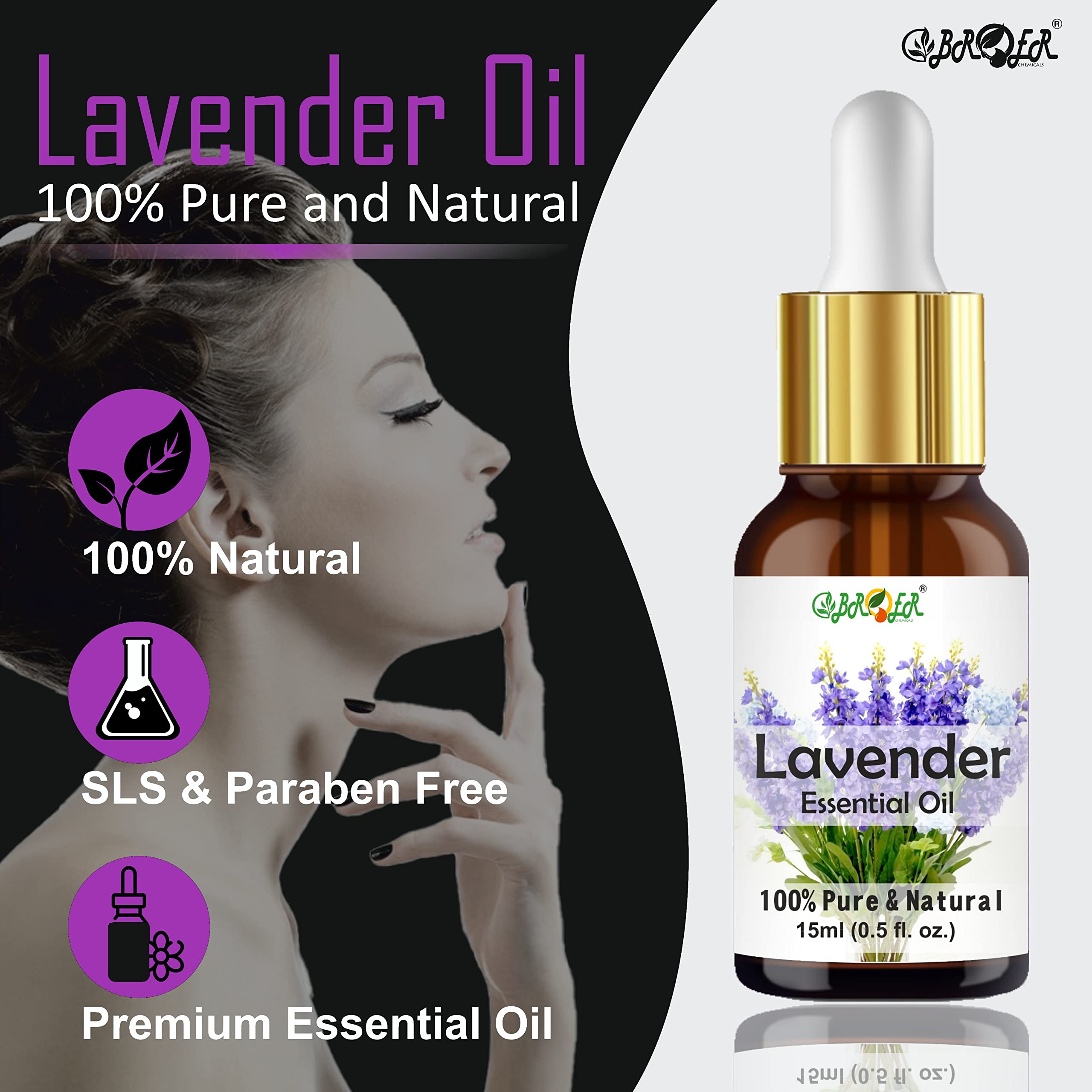 BROER 100% Pure Lavender & Ylang Ylang Essential Oil Set - 15ml Each, Undiluted Natural Aromatherapy Oils for Skin Care, Hair Growth & Relaxation - Perfect for Diffusers, Massage & DIY Beauty Products (2 Pack, 30ml Total)