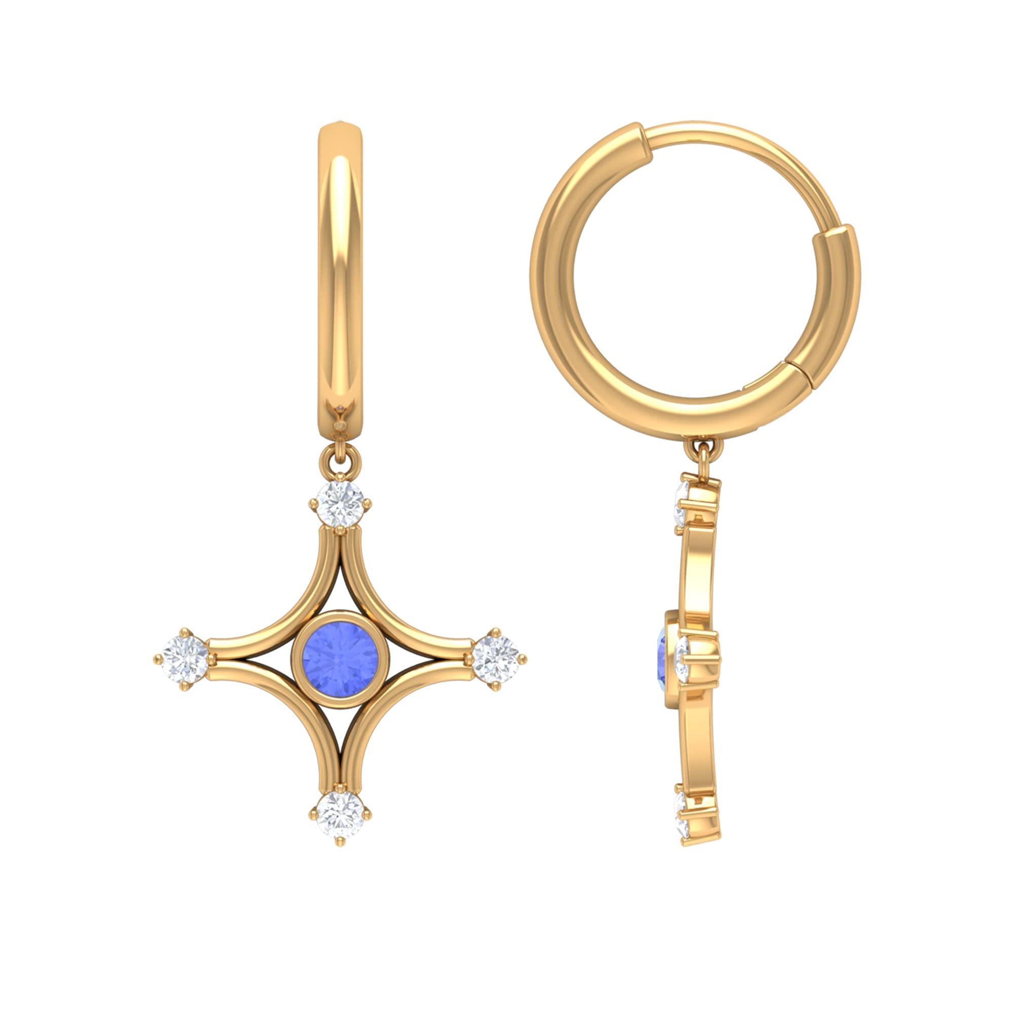 0.50 CT Tanzanite and Diamond Hoop Earrings for Women - 14K Solid Gold Hinged Drop Earrings with Minimalist Design | Perfect for Weddings, Parties & Special Occasions