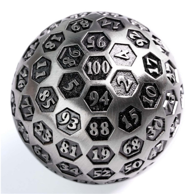 45mm Engraved Silver d100 Dice Set for Dungeons & Dragons, RPG Gaming & Tabletop Collectors - Perfect for D&D Campaigns, Board Games & Gift Giving