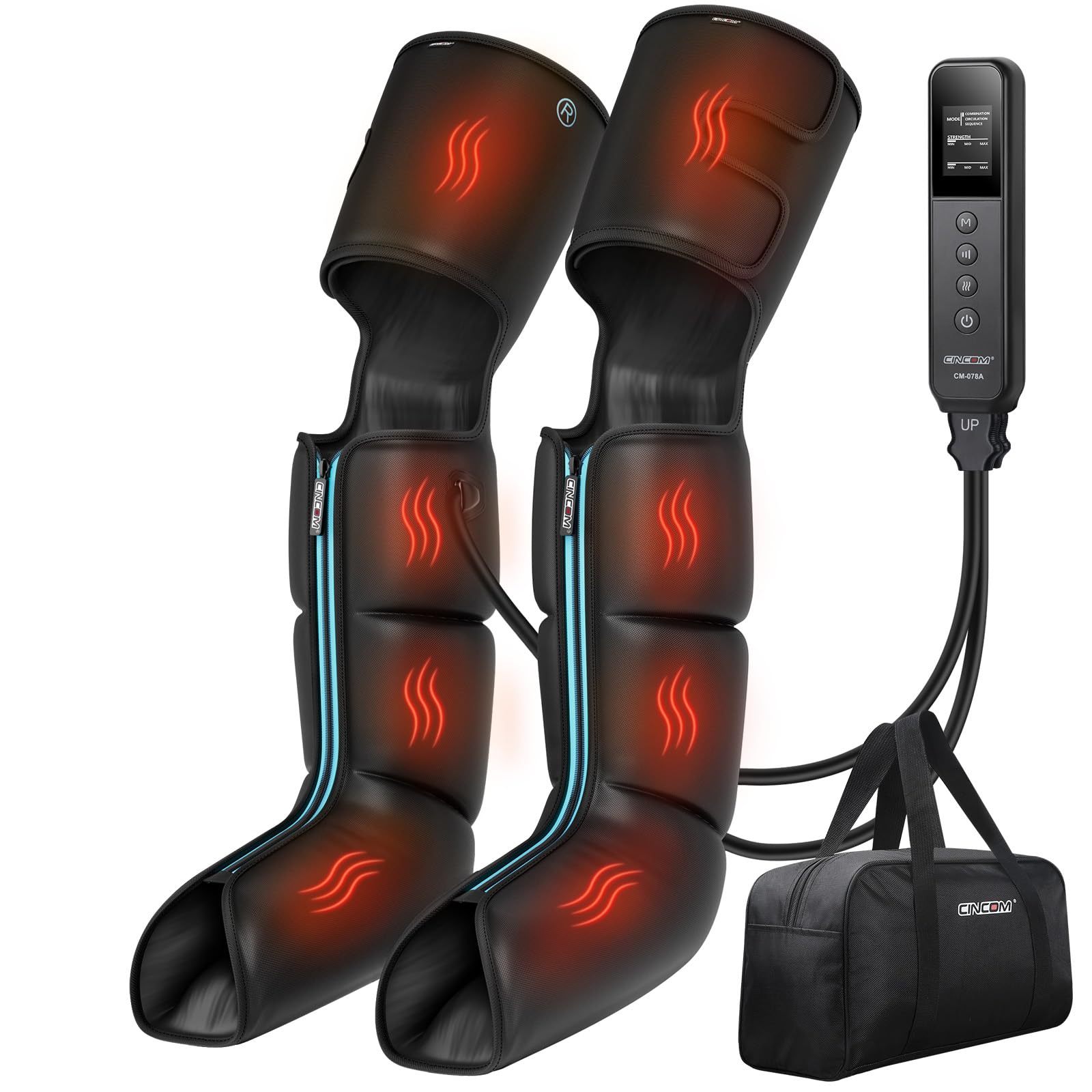 CINCOM 3-in-1 Leg Massager with Heat & Air Compression - Circulation Booster for Calf, Foot Pain Relief & Edema Recovery - FSA/HSA Eligible - Perfect for Post-Workout Recovery, Office Workers & Elderly Care