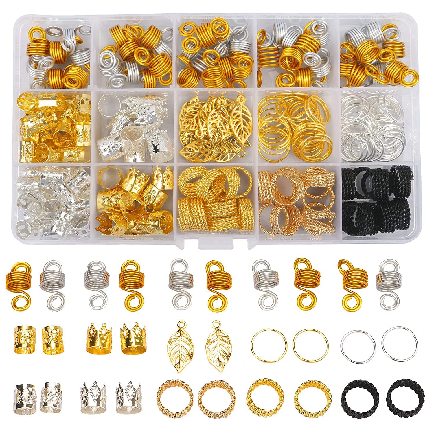 200PCS Gold Hair Beads & Rings for Braids - Metal Hair Cuffs, Clips & Dreadlock Accessories - Hair Jewelry for Women & Girls - Perfect for Parties, Weddings & Everyday Styling