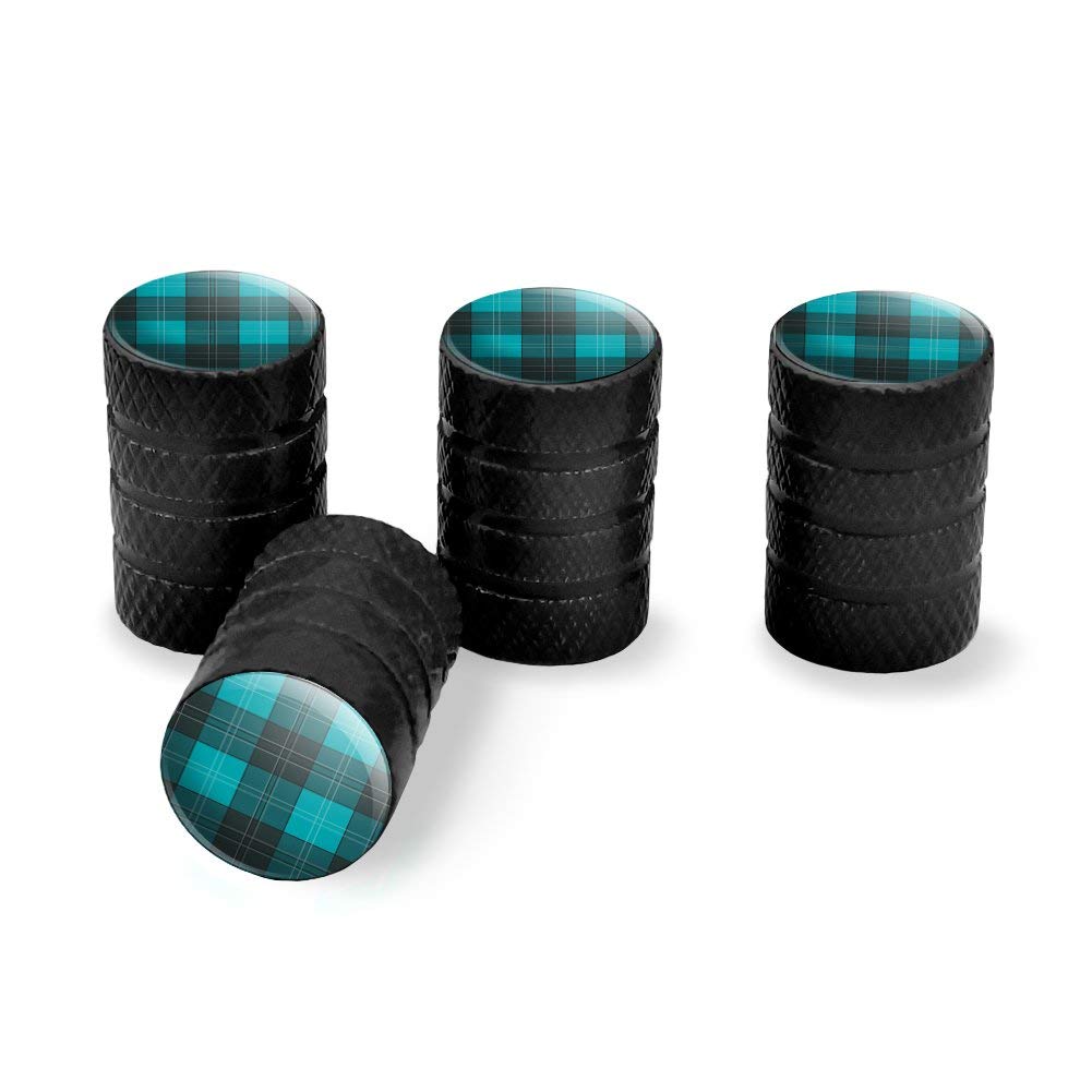 GRAPHICS & MORE Plaid Turquoise Teal Gray Aluminum Valve Stem Caps - Stylish Wheel Accessories for Cars, Trucks & SUVs - Perfect for Customizing Your Ride
