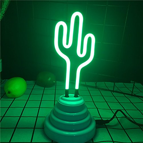 Vintage Glass Cactus Neon Sign - Retro LED Night Light for Home Decor, Bedroom, Wedding & Party (Pink/Blue/Green) | Perfect Gift for Birthday, Valentine's Day, Christmas | Kids Room Decor & Table Lamp for Cozy Ambiance