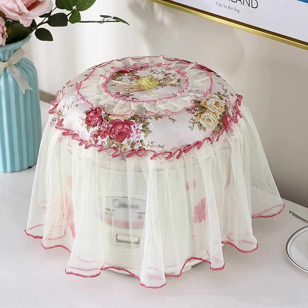 2 Pack Printed Lace Pressure Cooker Covers - Decorative Round Cotton Rice Cooker Dust Protector (Pink) - Perfect for Kitchen, Home Decor & Appliance Protection