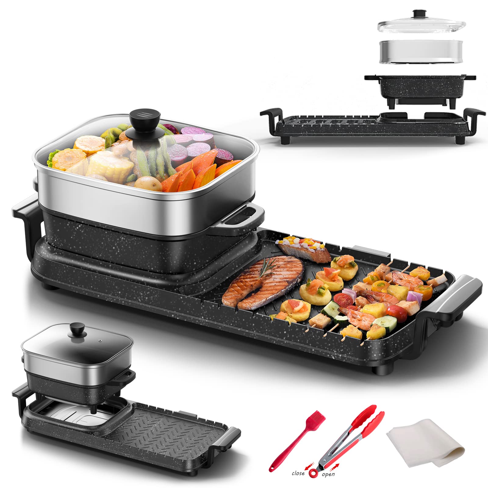 Aoran Electric Hot Pot with Grill - 3.5L Multifunctional Shabu Shabu & Korean BBQ Smokeless Indoor Cooker for Party, Home Cooking & Family Gatherings
