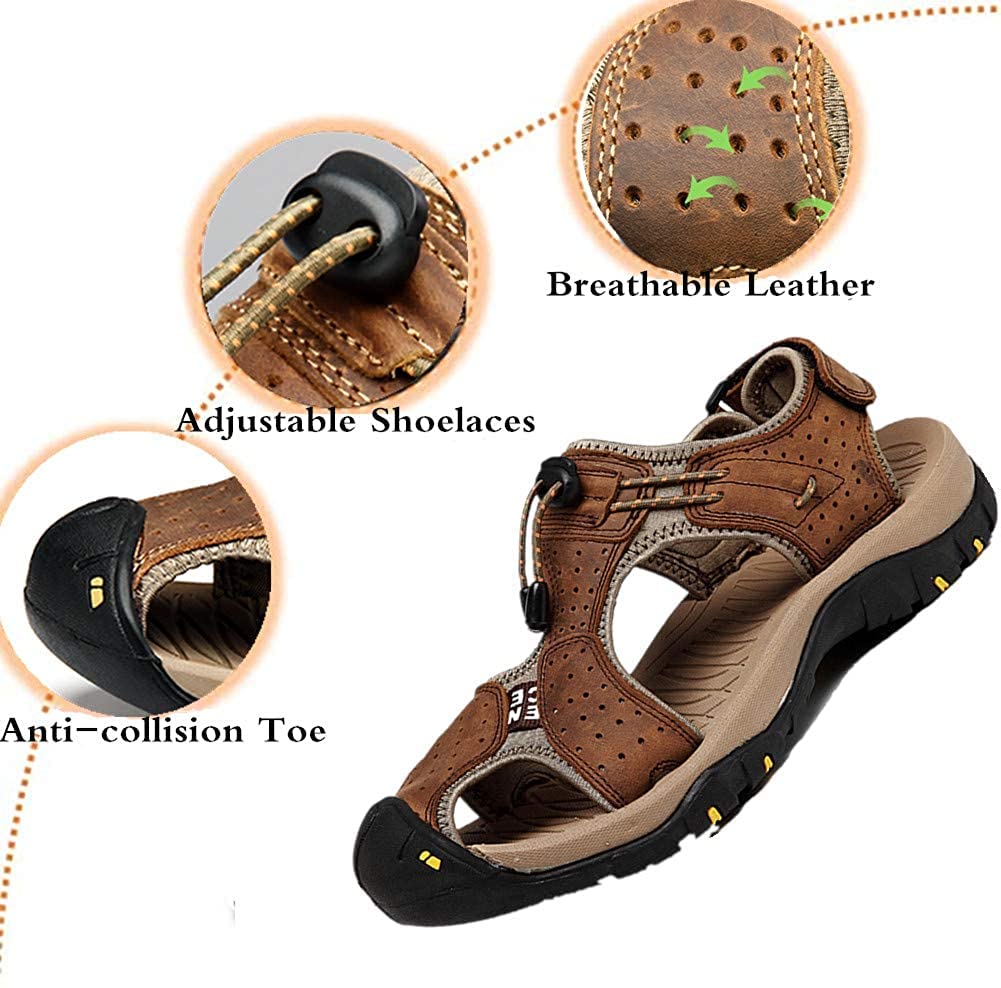Asifn Men's Outdoor Hiking Sandals - Leather Water Shoes with Closed Toe for Walking, Fishing, Climbing | Summer Athletic Slides for Beach, Camping & Water Sports