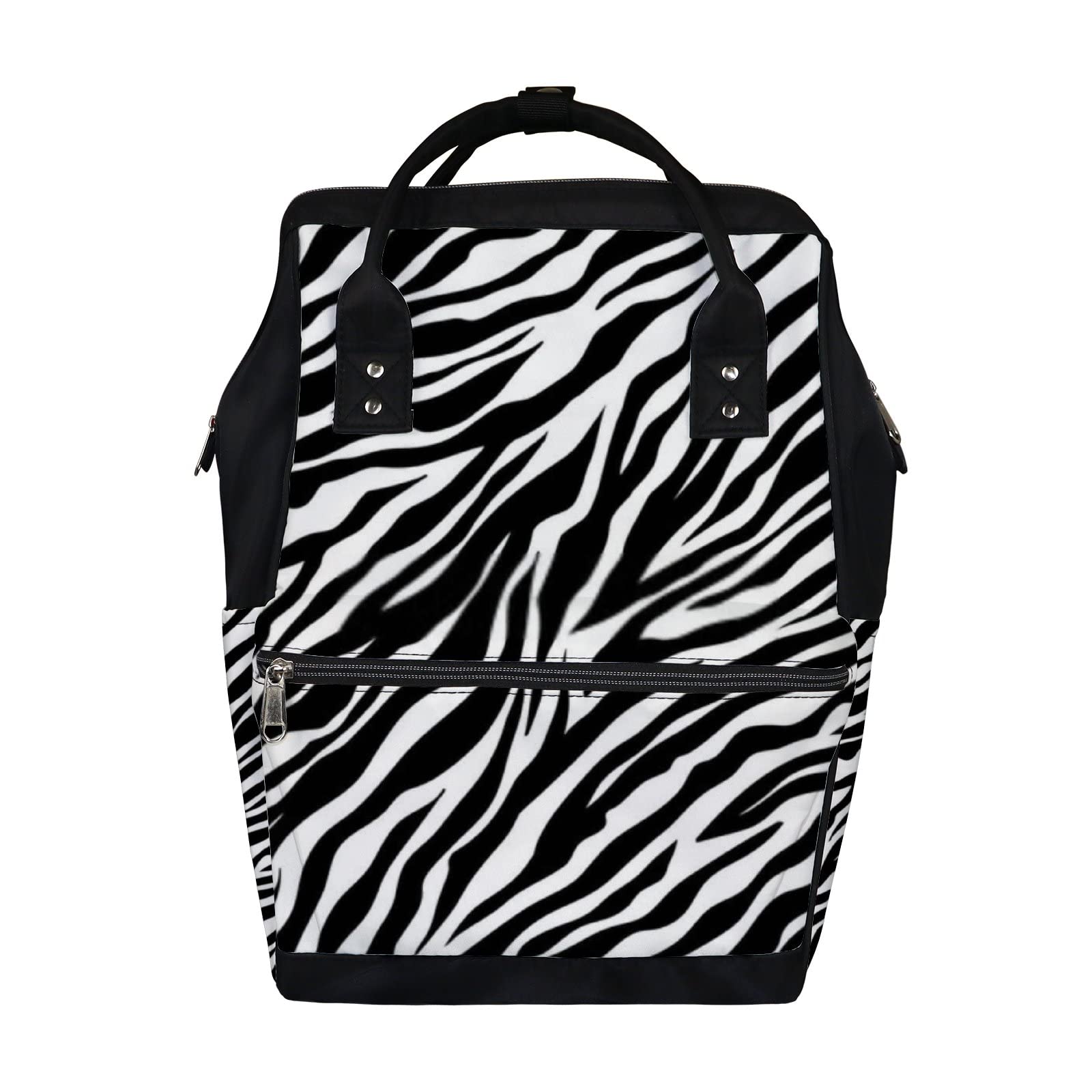 Waterproof Retro Black and White Zebra Stripes Diaper Backpack - Large Capacity Baby Nappy Changing Bag with Laptop Compartment for Travel | Durable Unisex Diaper Bag for Women & Men | Perfect for Parenting, Daycare, and Family Outings