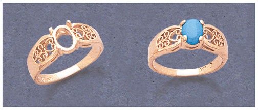Sterling Silver or 14K Gold Oval Cabochon Ring Setting - 6x4mm & 10x8mm Sizes - Filigree Blank Shank for Jewelry Making - Size 7 (163567/143567) - Perfect for DIY Custom Rings, Wedding Bands & Handmade Jewelry Designs