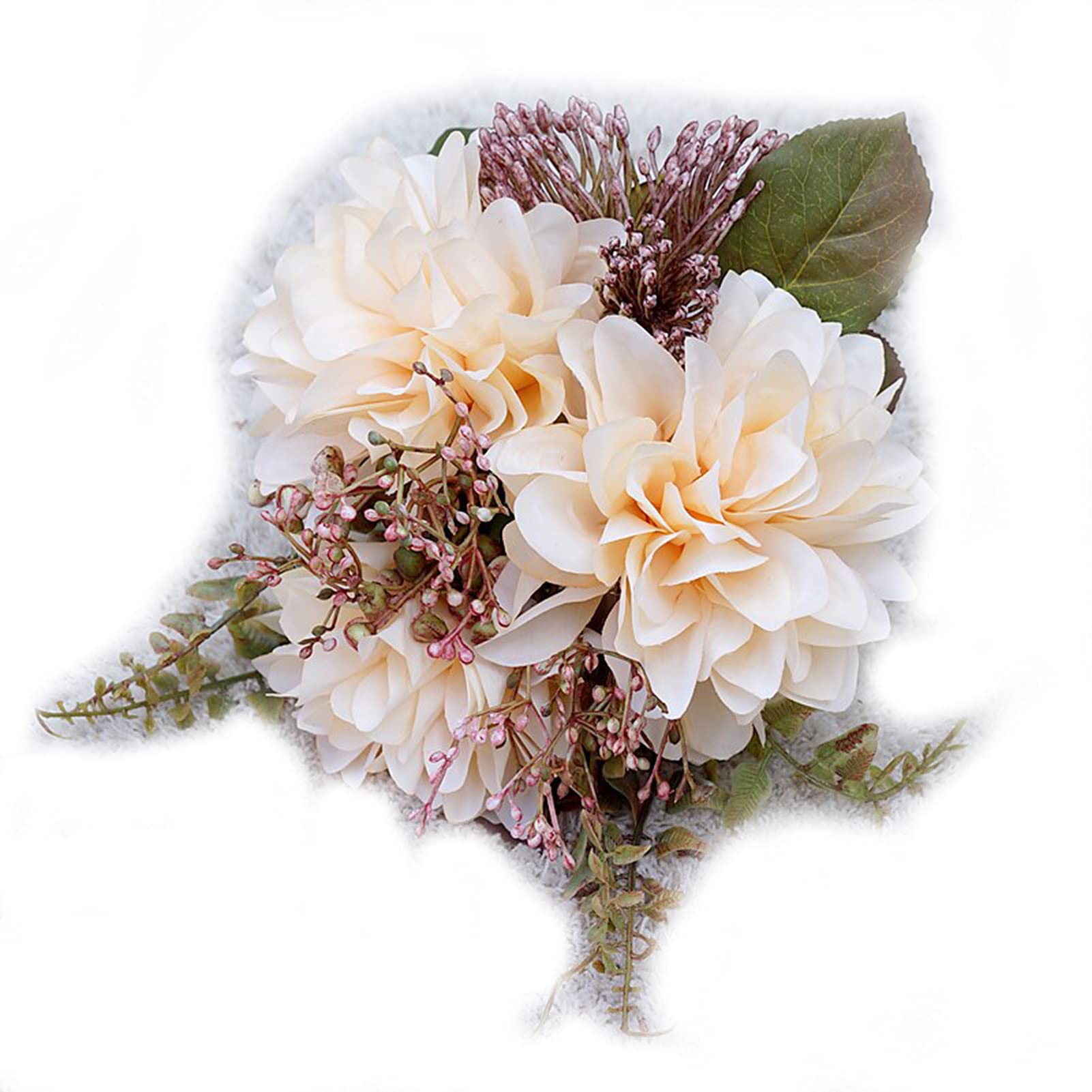 HEART SPEAKER Artificial Dahlia Flower - White Decorative Photography Prop for Wedding, Home Decor & Party Backdrops - Durable & Realistic Fake Flowers