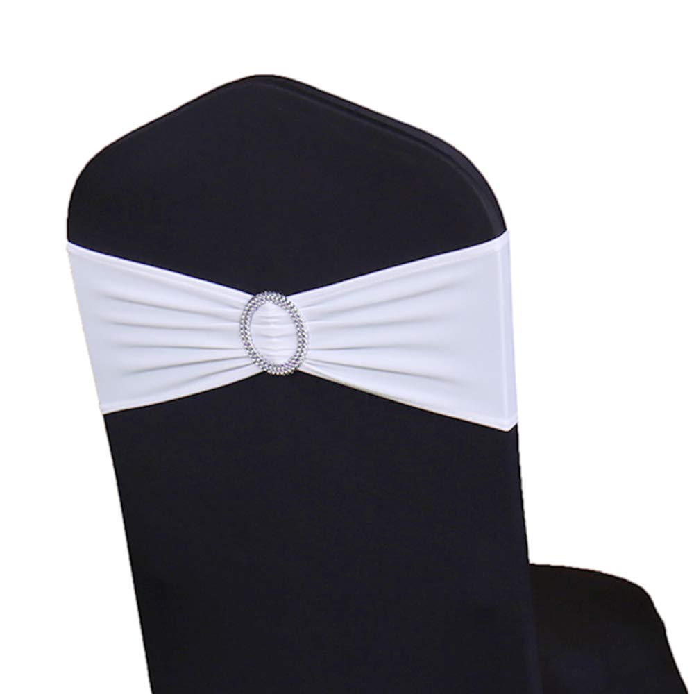 100 Pack Wedding Chair Sash Bands - Adjustable Elastic Chair Covers with Buckle Slider for Wedding Decor, Party, Banquet & Special Events - Elegant White Chair Bows (No Chair Covers Included) - Perfect for Wedding Aisle Decor, Reception Seating & Event Styling