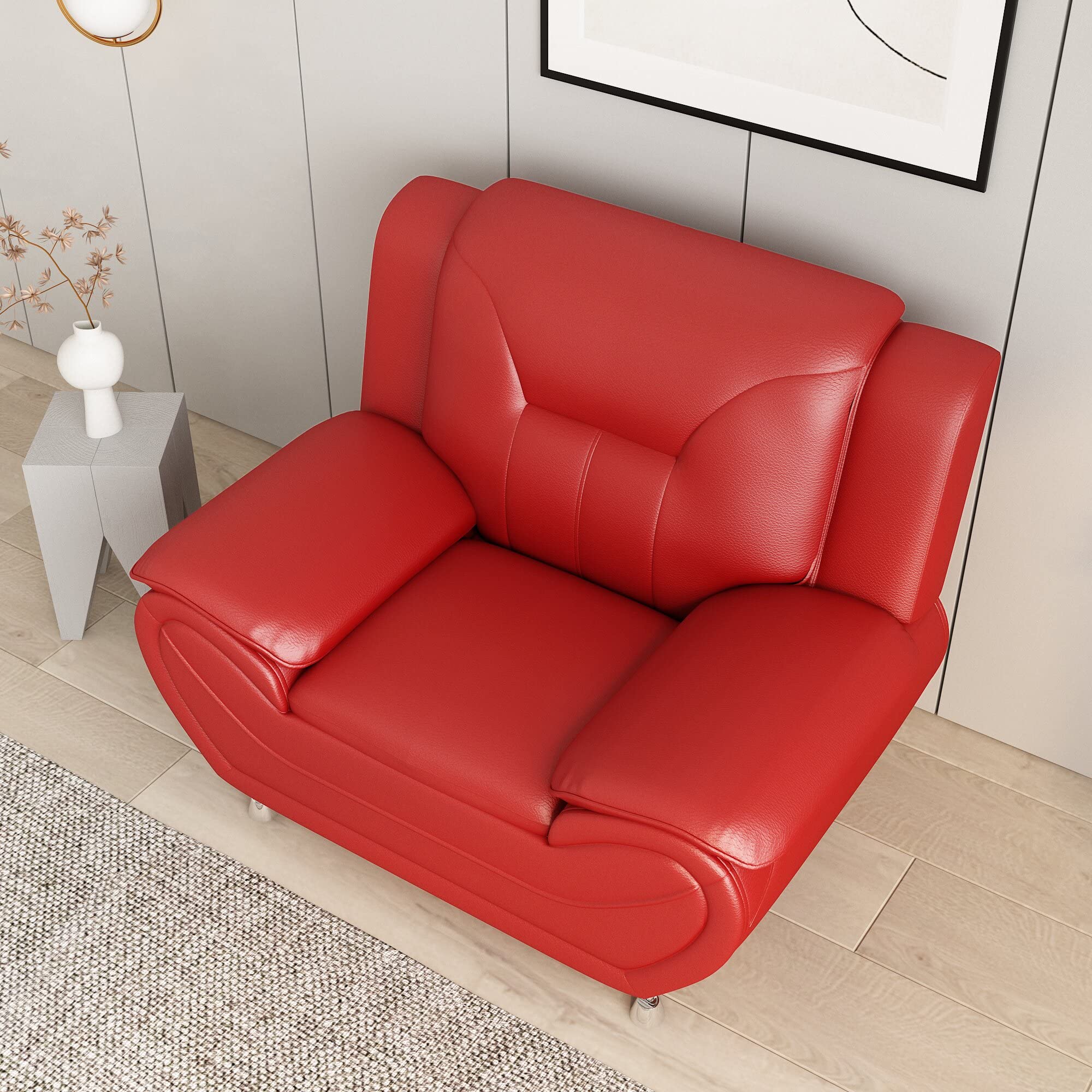 Michael Modern Faux Leather Accent Chair with Stainless Steel Legs - Living Room Seating in Persian Red | Perfect for Lounge, Office or Reading Nook