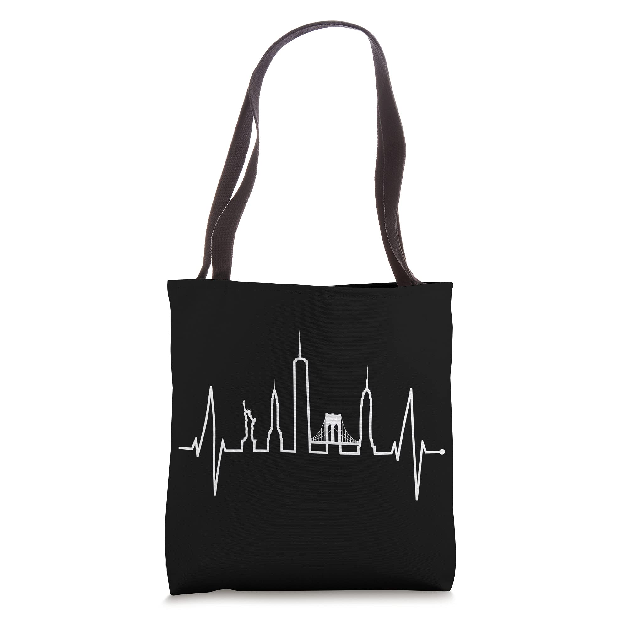New York Skyline Heartbeat Statue of Liberty I Love NY Tote Bag - Stylish Reusable Shopping Bag for Travel, Work & Daily Use