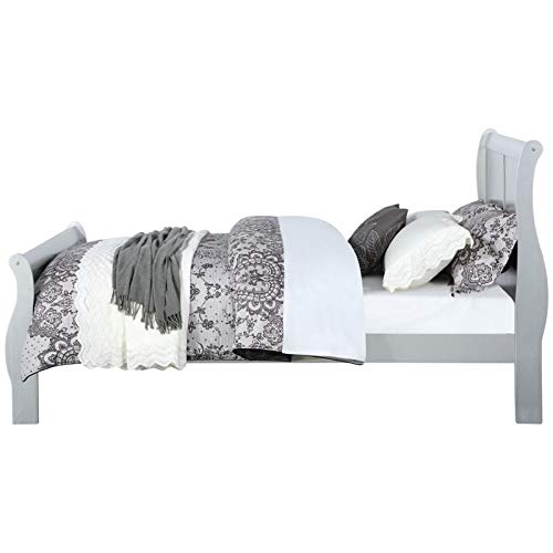 Acme Louis Philippe Wooden Twin Sleigh Bed in Platinum White - Classic Wooden Twin Bed Frame for Kids & Teens - Perfect for Bedroom Decor & Guest Rooms