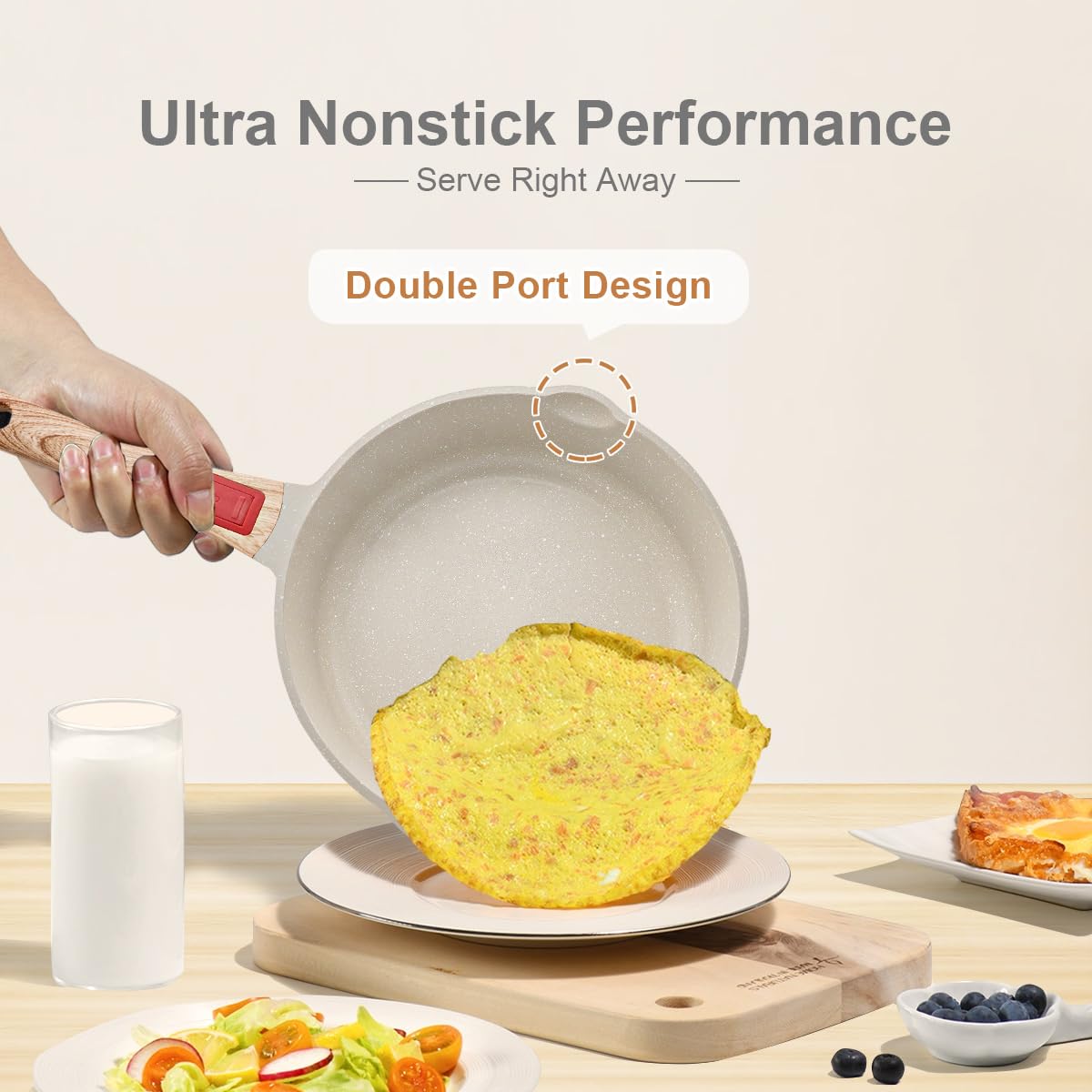8 Inch Nonstick Deep Frying Pan with Removable Handle - Aluminum Sauté Pan for Eggs, Pancakes & More - Oven & Dishwasher Safe - Compatible with All Stovetops (White) - Perfect for Breakfast Cooking, Camping & Small Kitchen Spaces