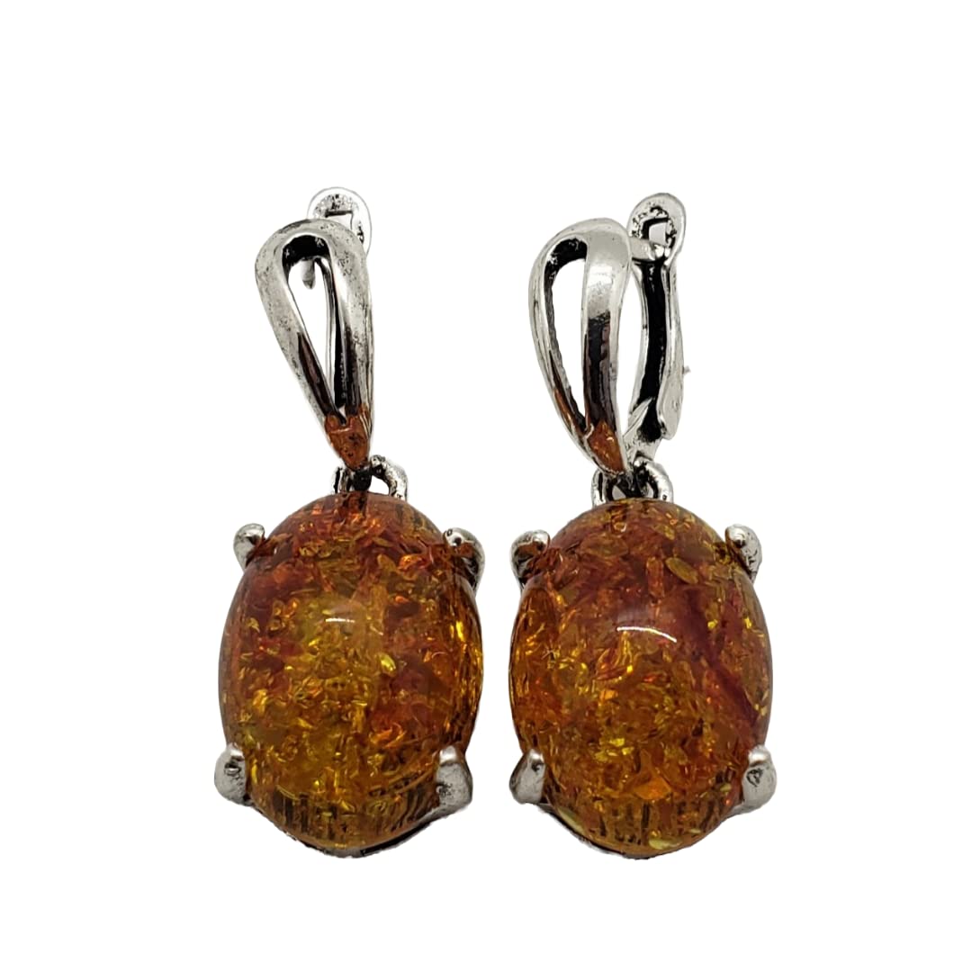 Elegant Oval Amber Silver Dangle Earrings for Women - Boho Chic Jewelry for Parties, Weddings & Everyday Wear