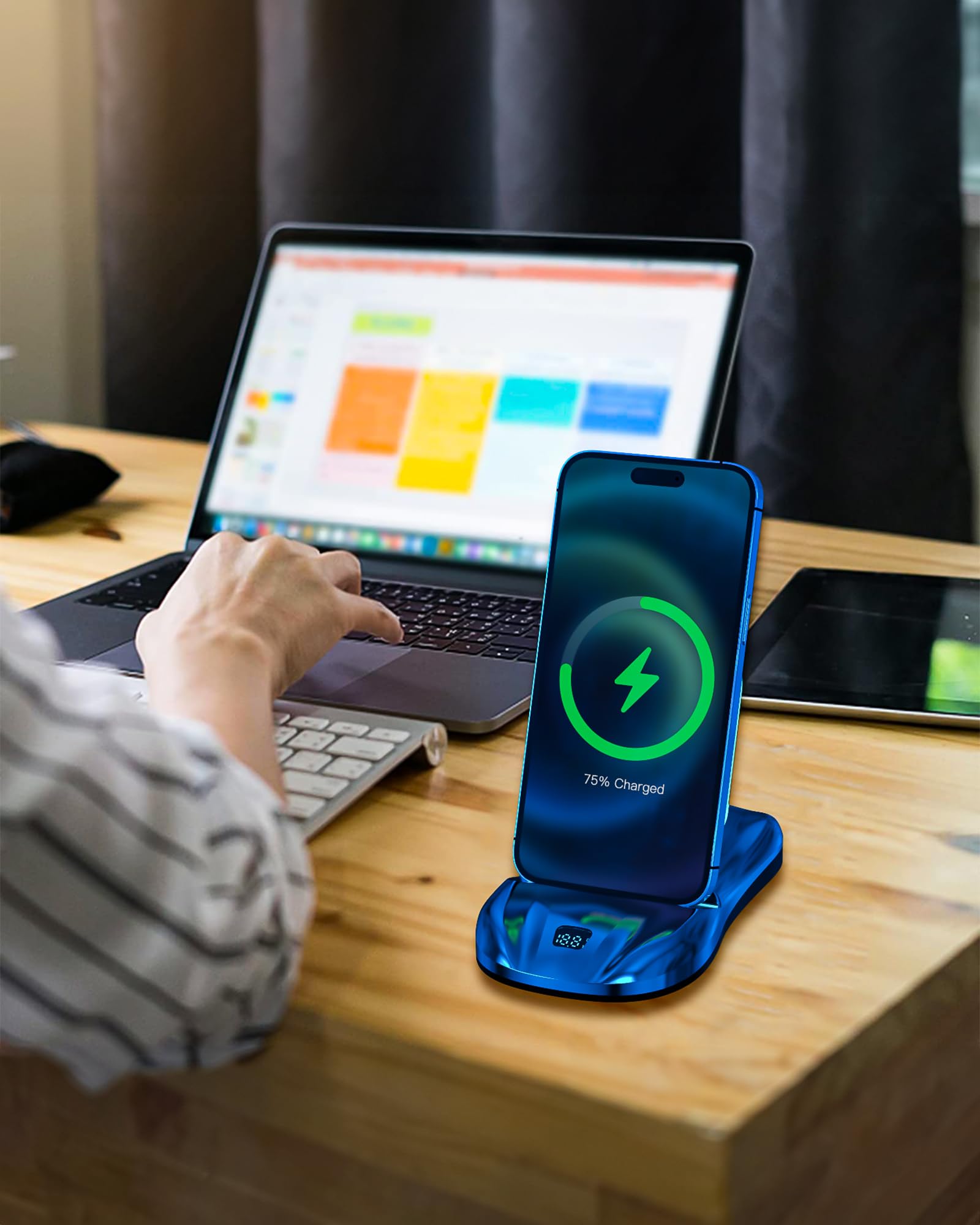 100W Magnetic Charging Station for iPhone 15/14/13 Pro Max, Samsung, USB-C Devices & AirPods | Multi-Device Fast Charger Stand with Magnetic Cable (Adapter Not Included) - Blue | Perfect for Home, Office & Travel Charging