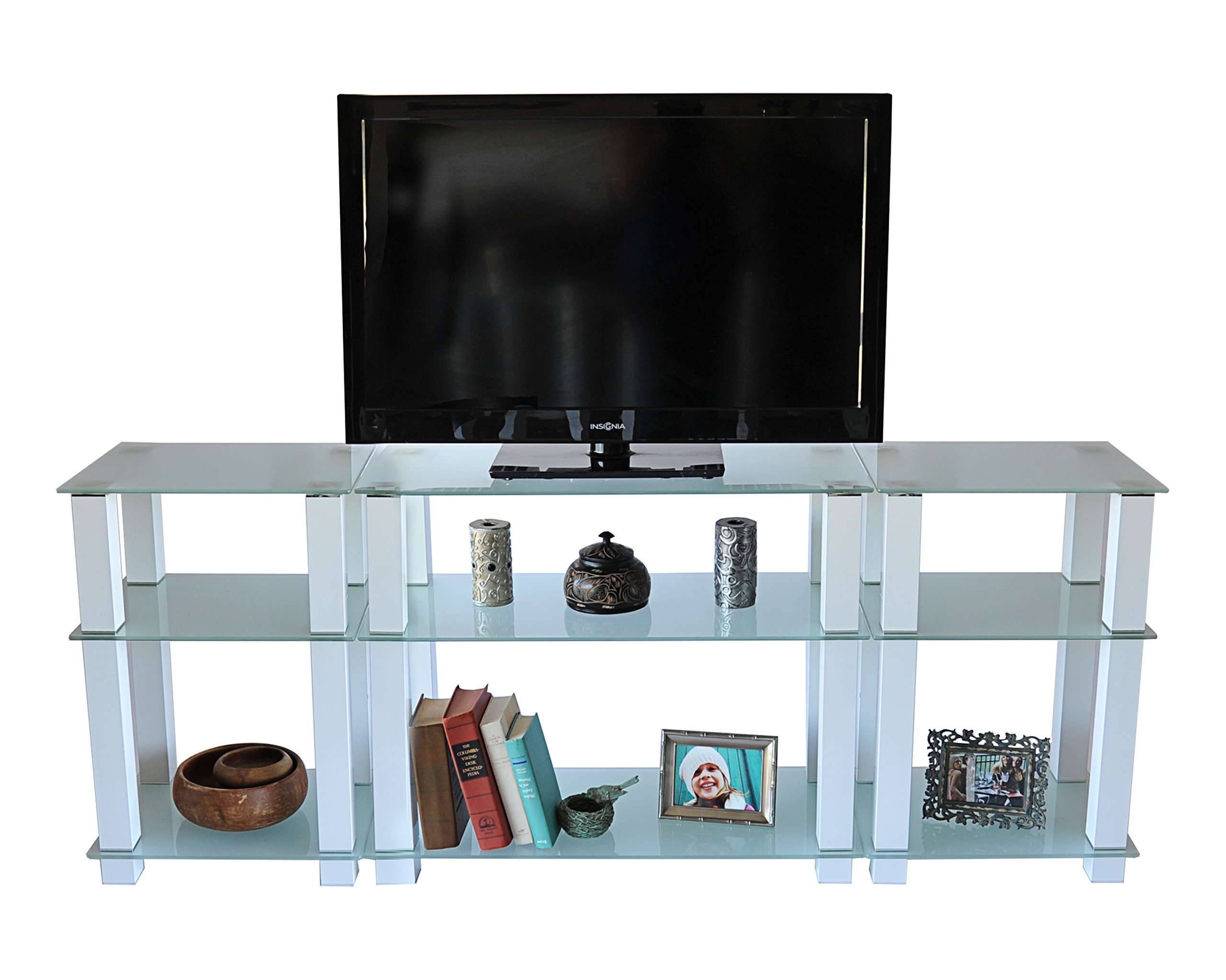 Extra Tall Frosted Glass TV Stand for 75 Inch LCD & Plasma TVs - Home & Office Use, Gloss White Finish, Modern Entertainment Center for Living Room & Conference Rooms