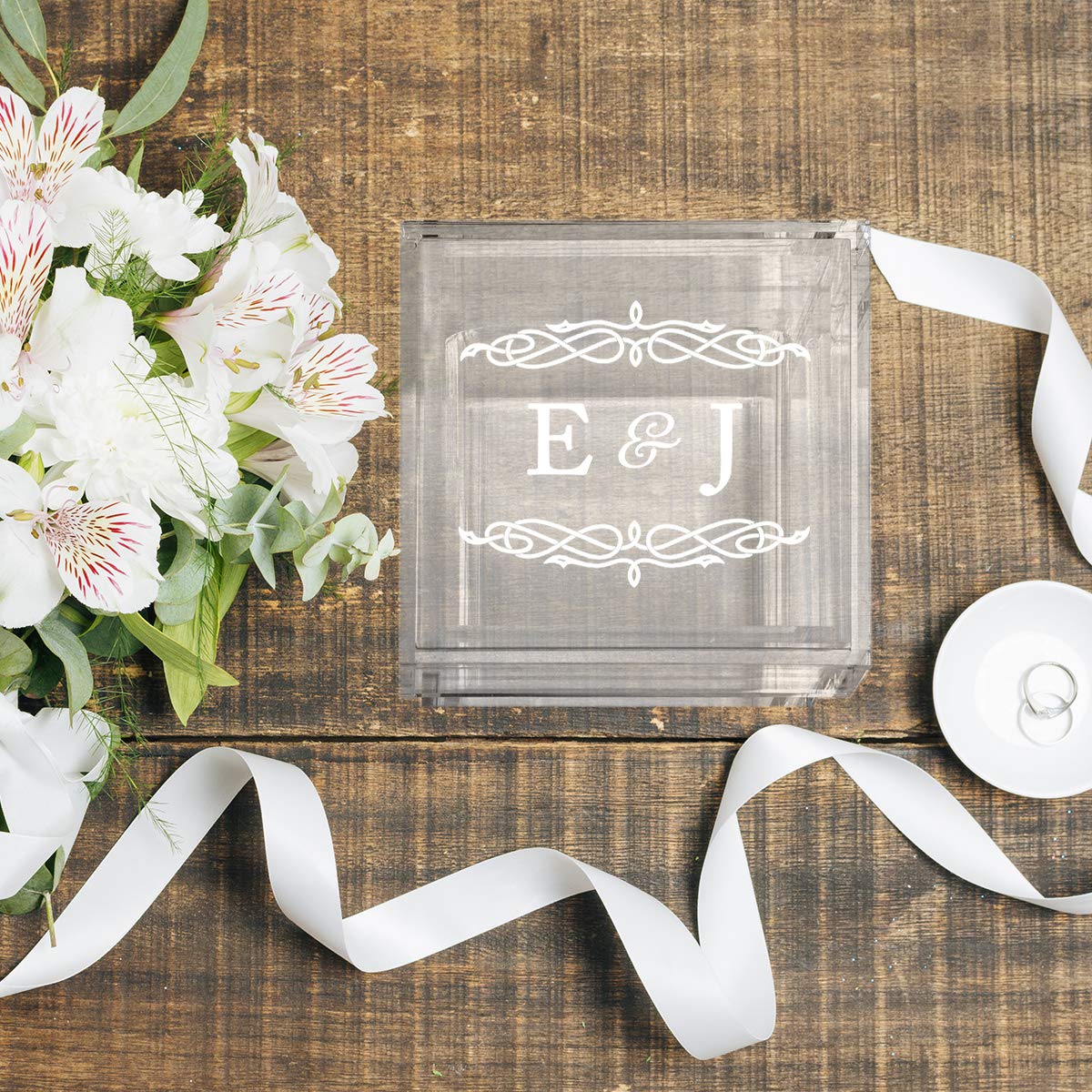 Personalized Acrylic Wedding Ring Box - Custom Monogram Design with 2 Ring Slots - Elegant Display for Wedding Proposals, Ring Bearers & Keepsake Storage - Perfect for Engagement, Ceremony & Anniversary Gifts (1-Pack)