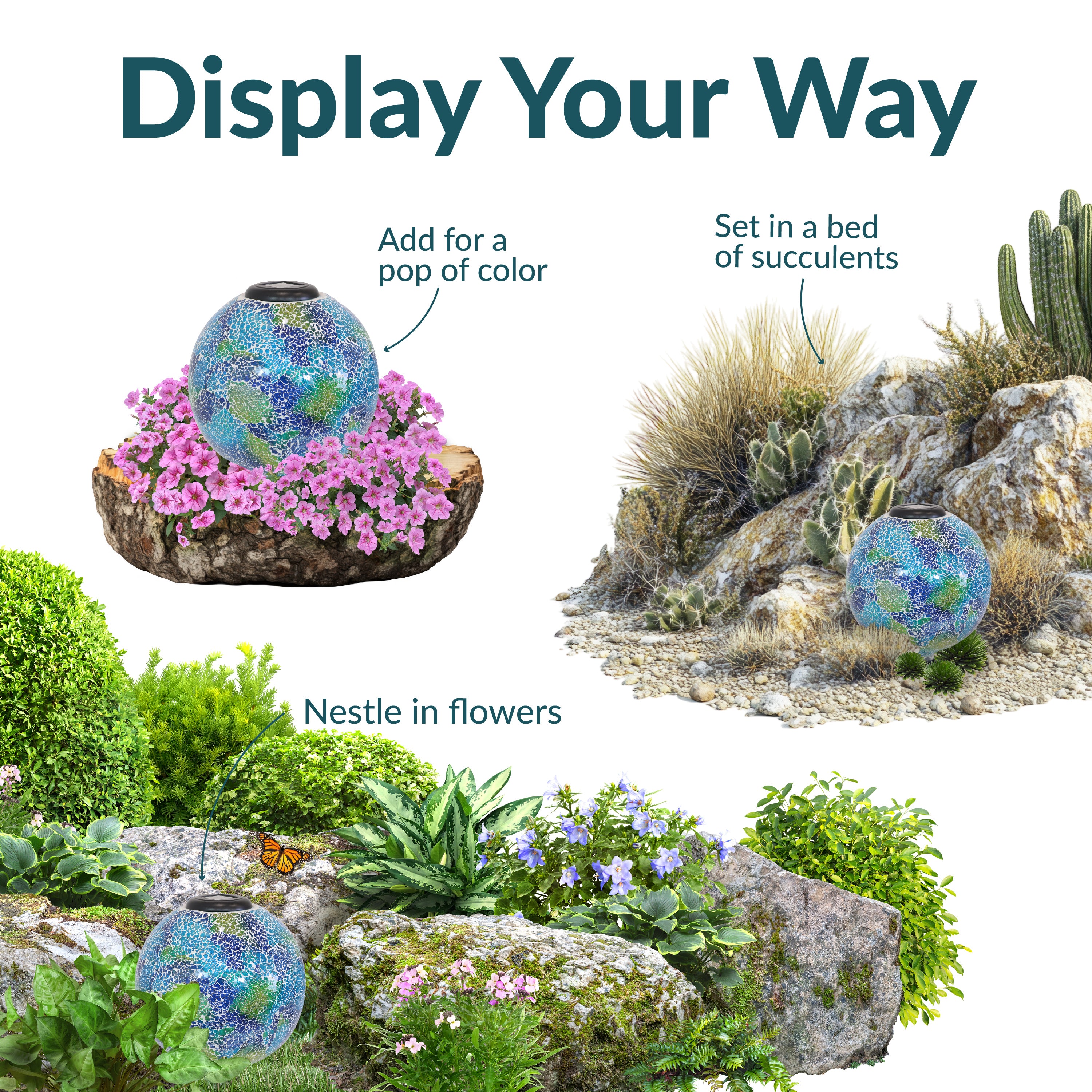 Sunnydaze 10-Inch Glass Mosaic Solar Garden Gazing Globe - Decorative Outdoor Sphere for Garden, Patio, Yard & Landscape Decor | Solar-Powered Light for Nighttime Ambiance