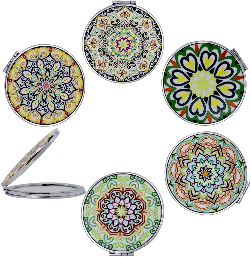 2-in1 Prague Round Pocket Mirror - Compact Vanity Makeup Mirror for Men & Women, Travel Cosmetic Mirror for Purse, Wallet or Pocket | Portable Magnifying Handheld Mirror for Makeup, Grooming & Travel Essentials