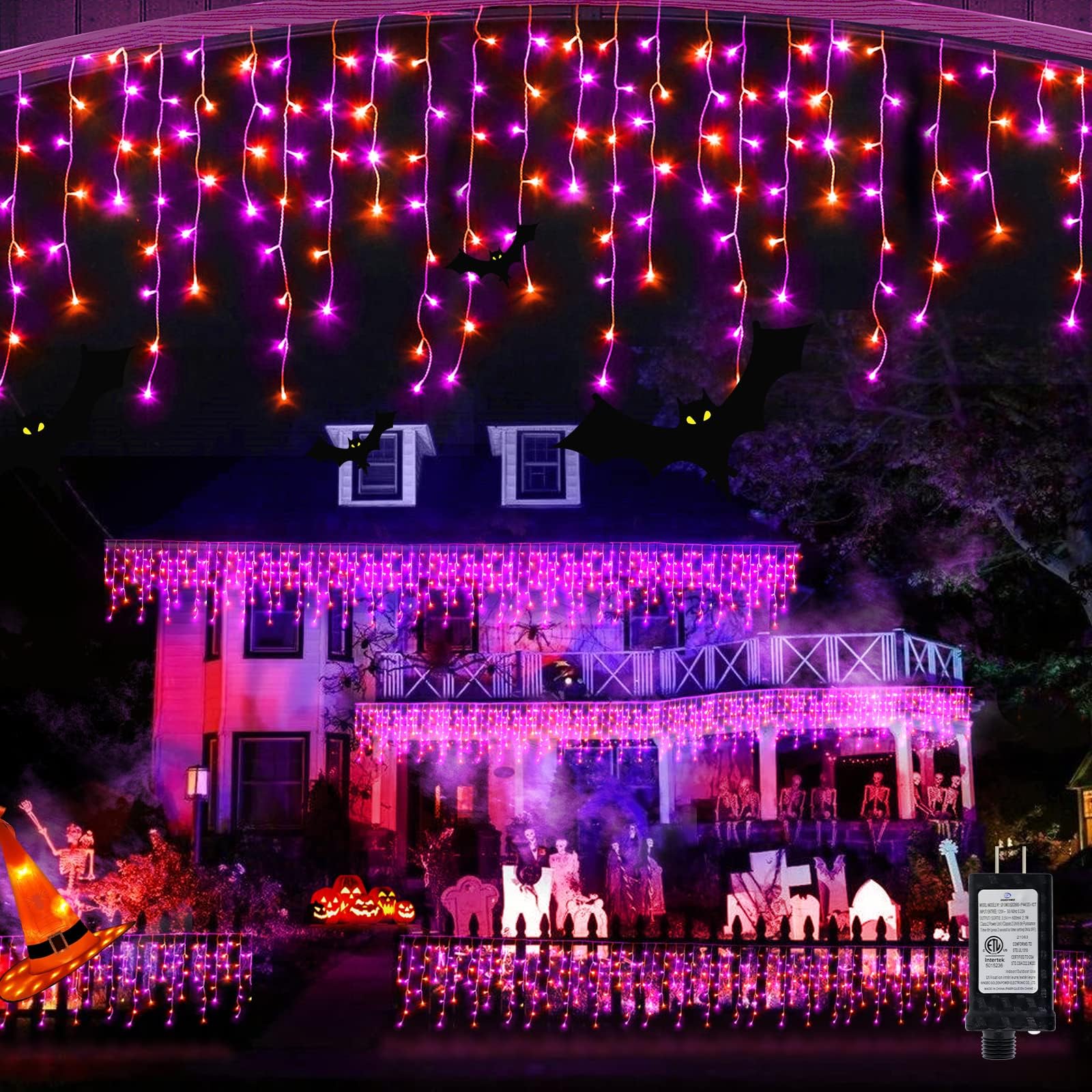 JXLEDAYY 65 FT 640 LED Halloween String Lights - Outdoor Waterproof Fairy Lights with 8 Modes & Memory Timer - Orange and Purple Holiday Decor for Halloween, Christmas, Wedding, Party, Garden, and Patio