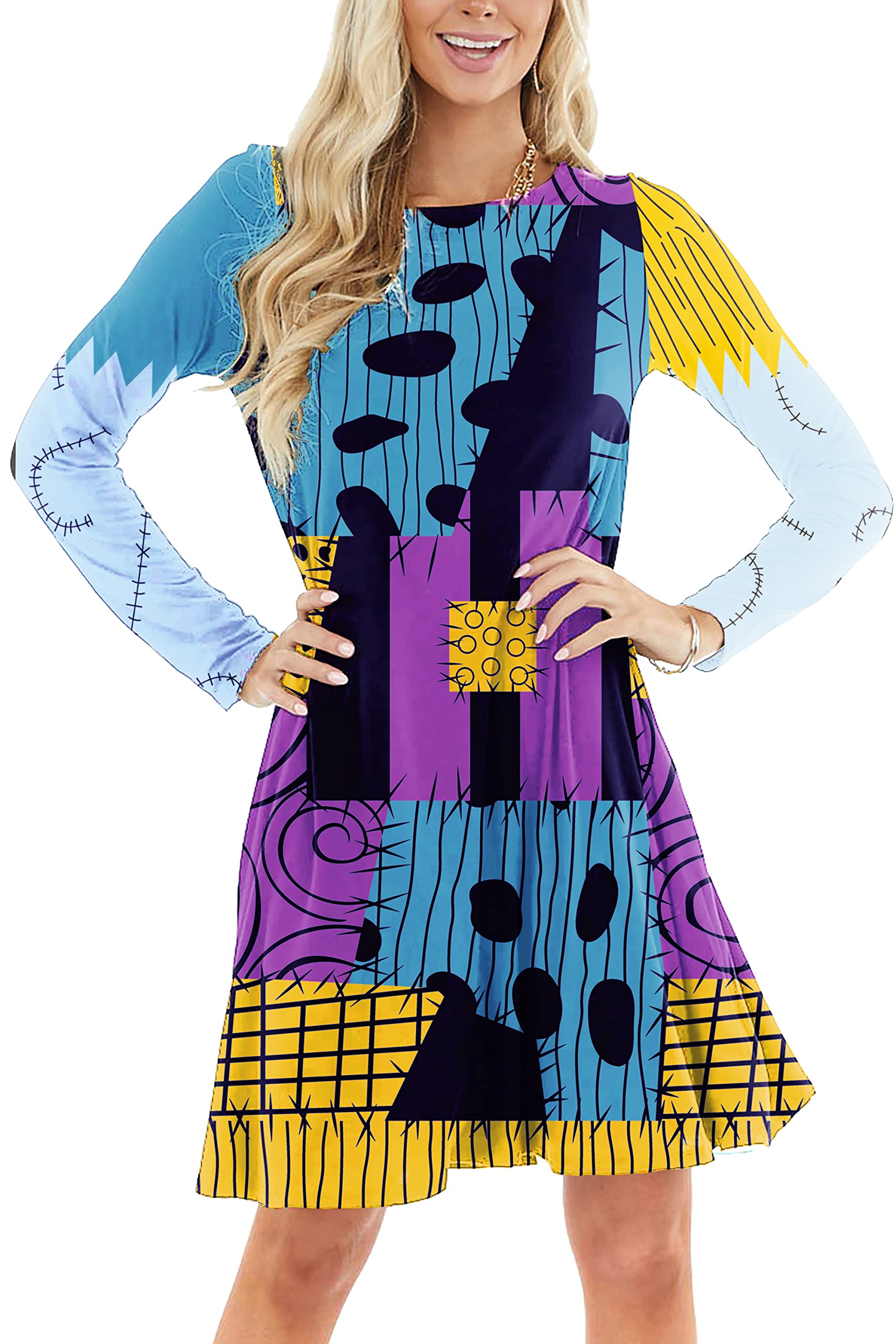 Deerose Women's Halloween Costume Dress with Pockets - Funny Long Sleeve Party Outfit for Halloween Parties, Cosplay & Themed Events