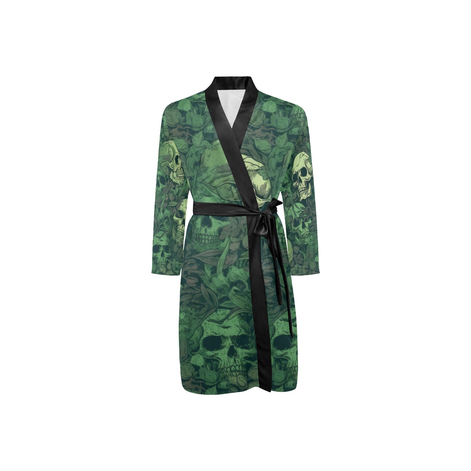 Stylish Green Skull Belted Night Robe for Men & Women - Cozy Loungewear for Relaxing at Home, Halloween Costume or Themed Parties
