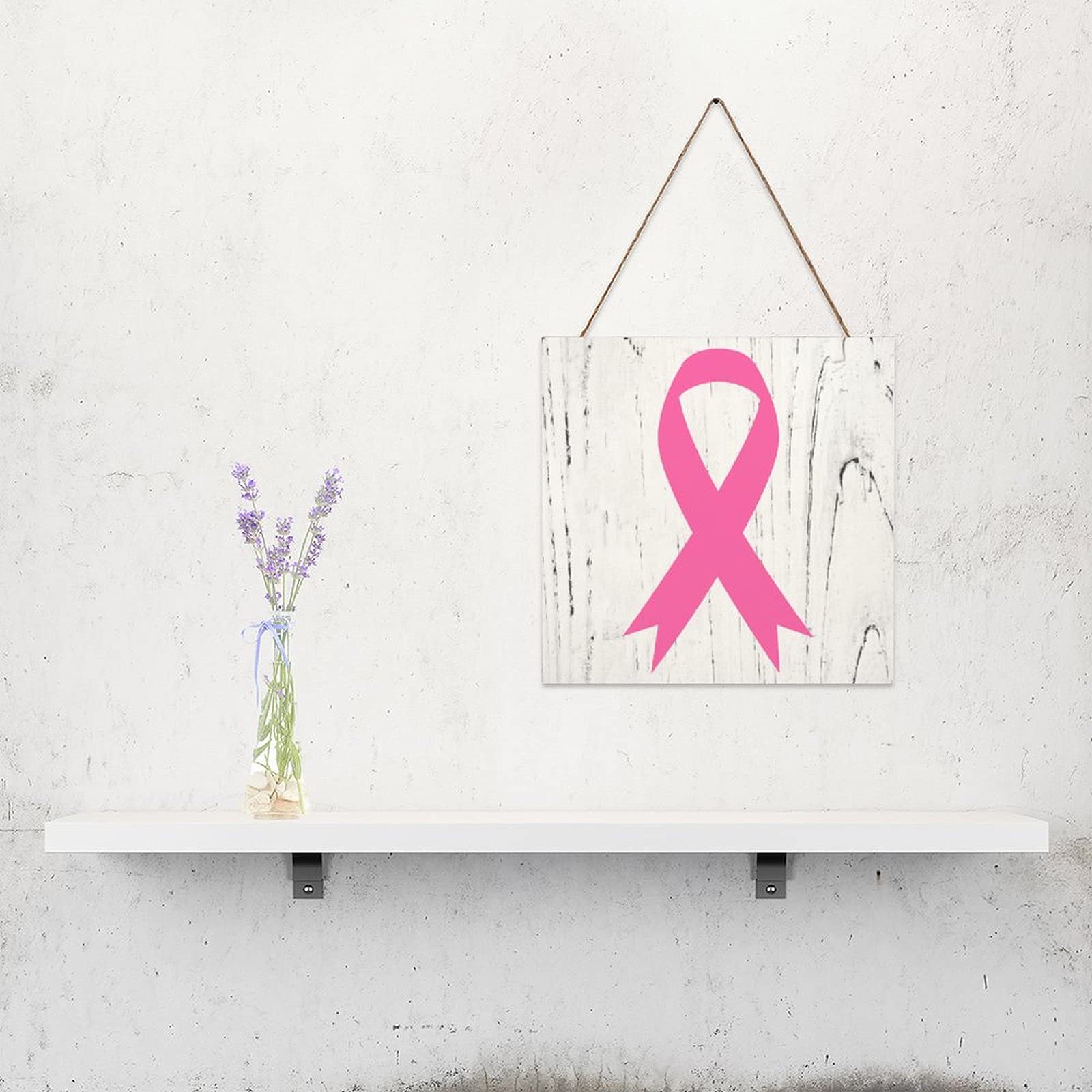 Breast Cancer Awareness Pink Ribbon Wooden Plaque - 12x12 Inch Inspirational Wall Art Decor for Living Room, Bedroom, Office | Motivational Gift for Survivors, Fundraisers & Home Decoration