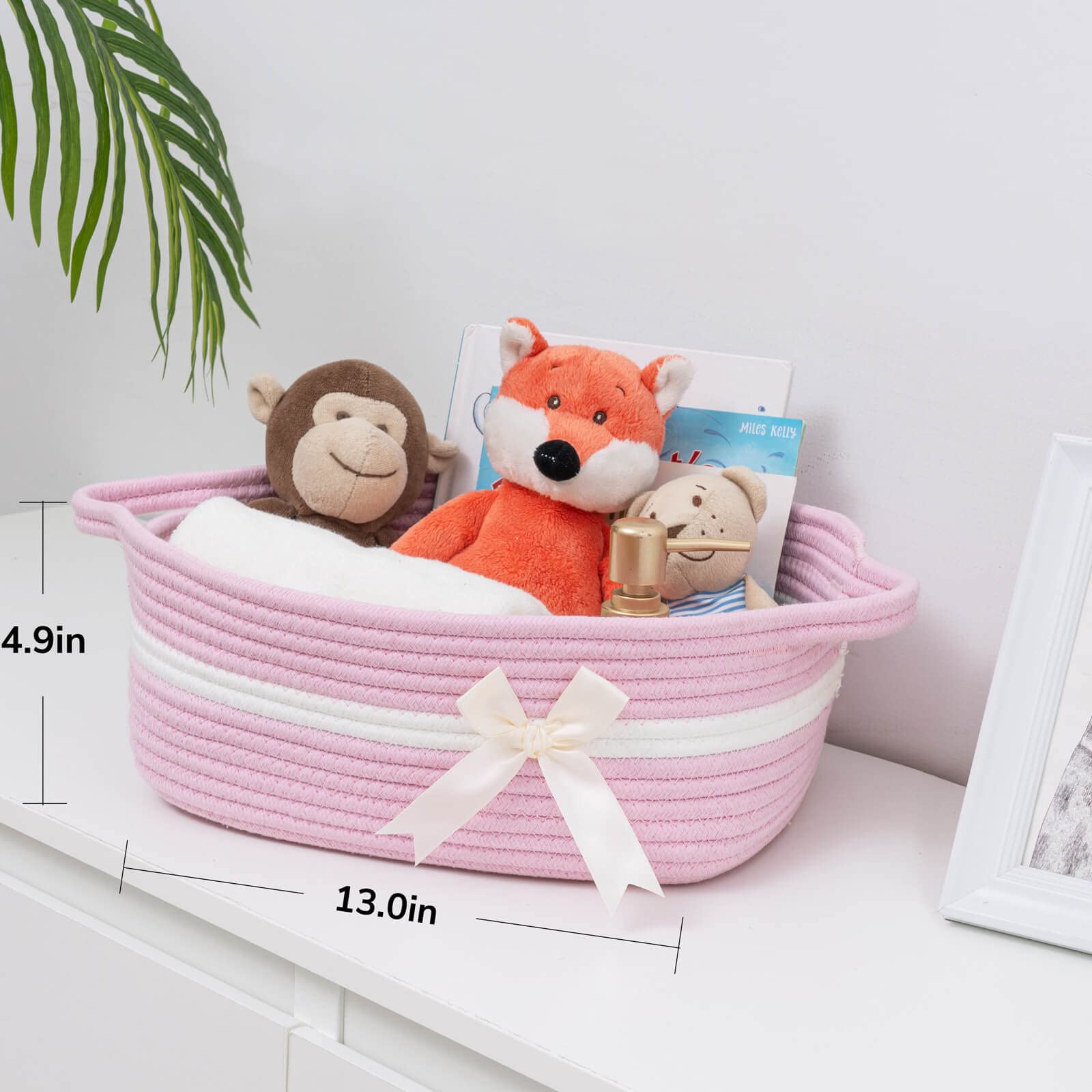 Pink Baby Gift Basket - Woven Nursery Storage for Toys & Towels (13x9.8x5