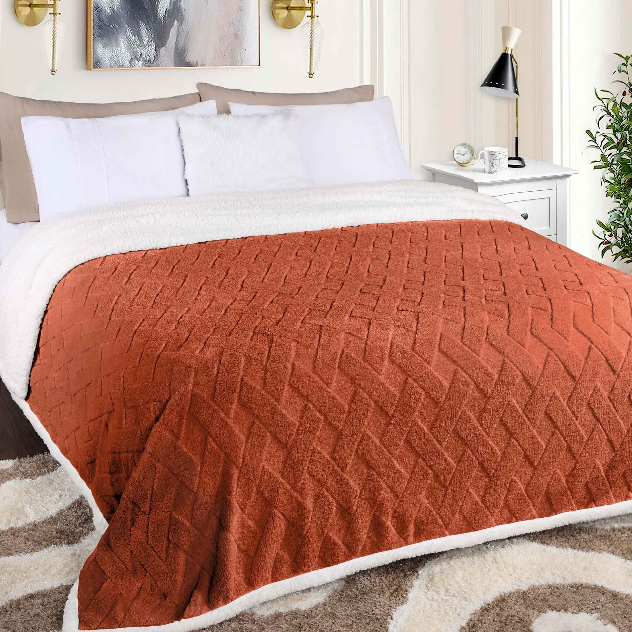 Nuuk Reversible Jacquard Lattice Plush Sherpa Fleece Blanket - Ultra Soft & Warm Winter Throw for Couch, Bed, Sofa - Perfect for Home, Office & Travel Use