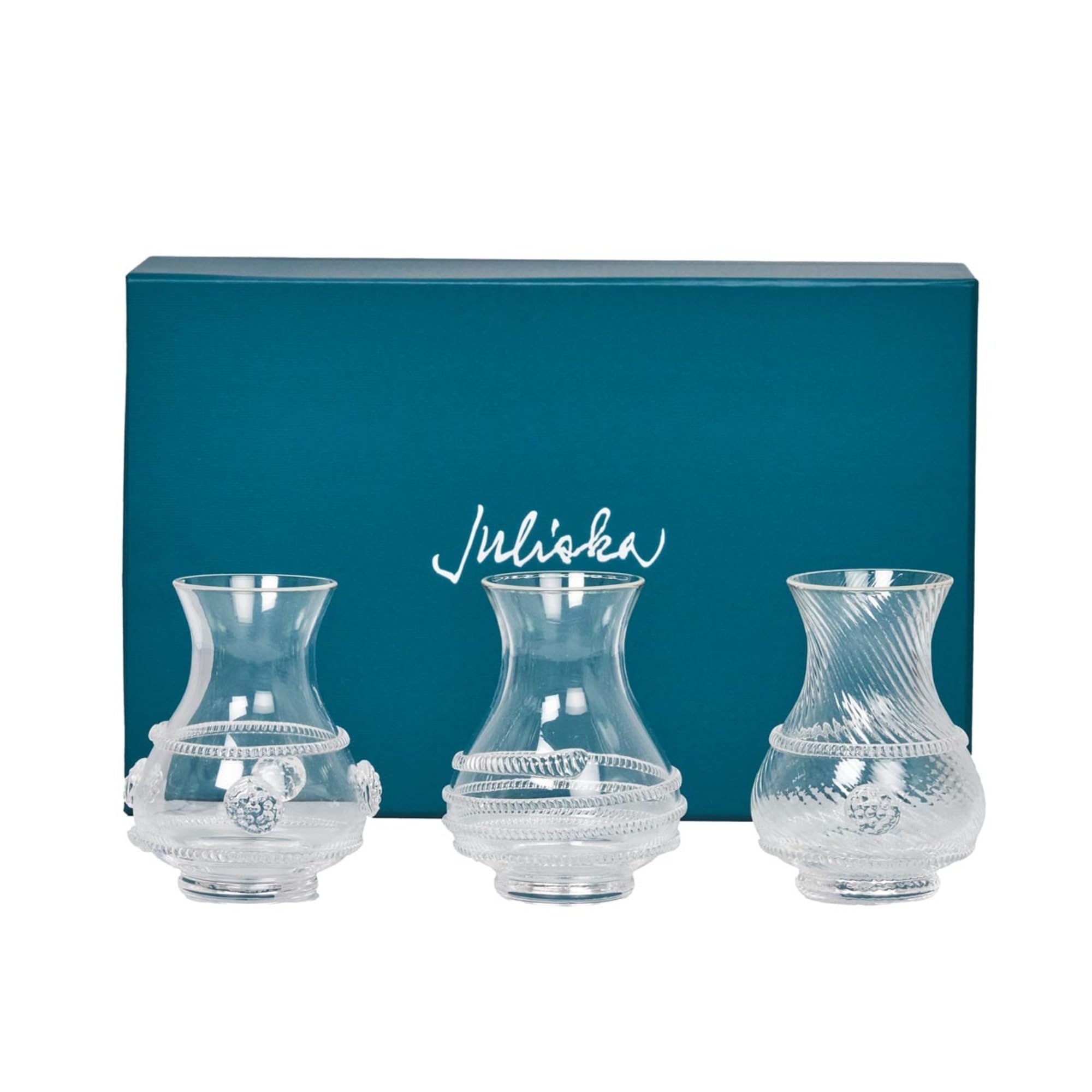 Juliska Clear Mini Vases Set of 3 - Small Glass Bud Vases for Flowers, Home Decor, Wedding Centerpieces & Tabletop Arrangements